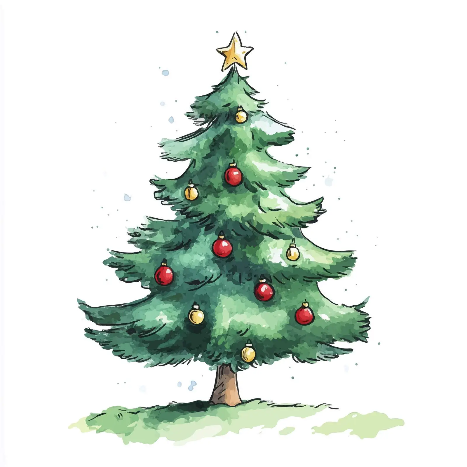Hand-Drawn Watercolor Christmas Tree Vector Art — free download from Dotvec