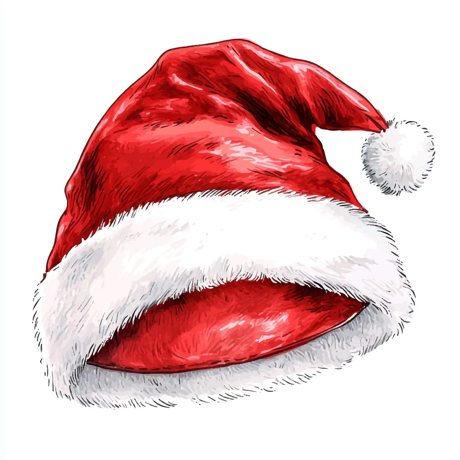 Hand-Drawn Watercolor Santa Hat Sketch — free download from Dotvec