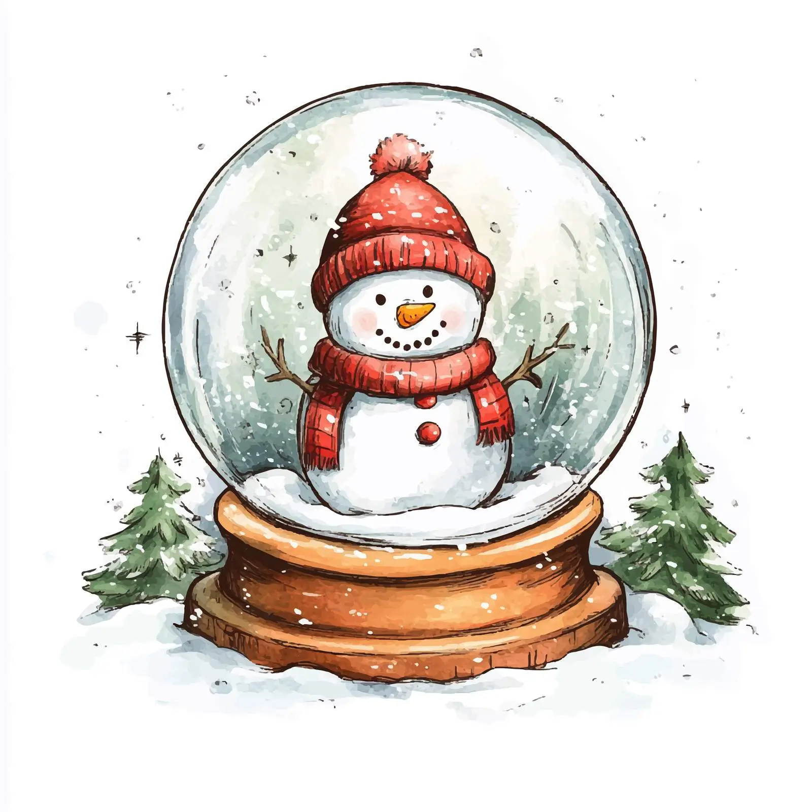 Hand-Drawn Snow Globe with Snowman Illustration — free download from Dotvec