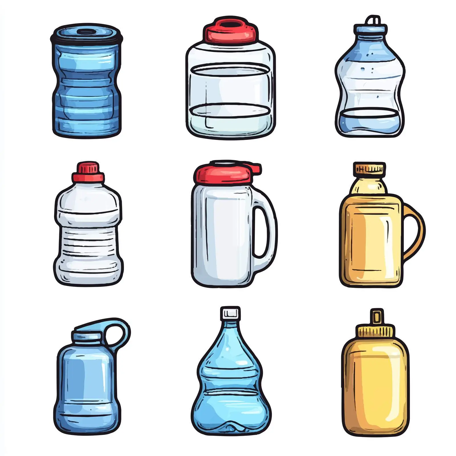 Cartoon Water Container Icons Vector Set — free download from Dotvec