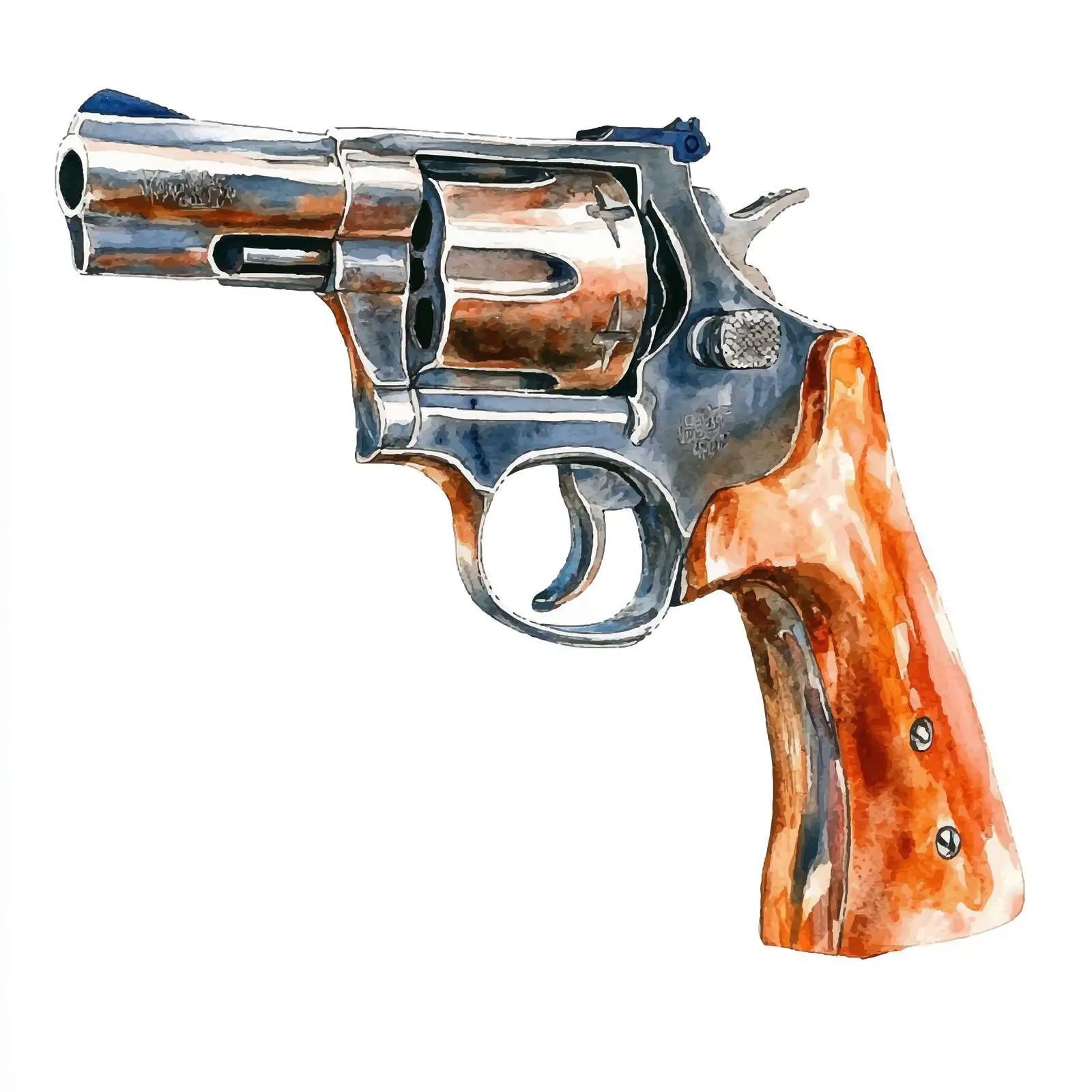 Watercolor American Revolver Gun on White Background — free download from Dotvec