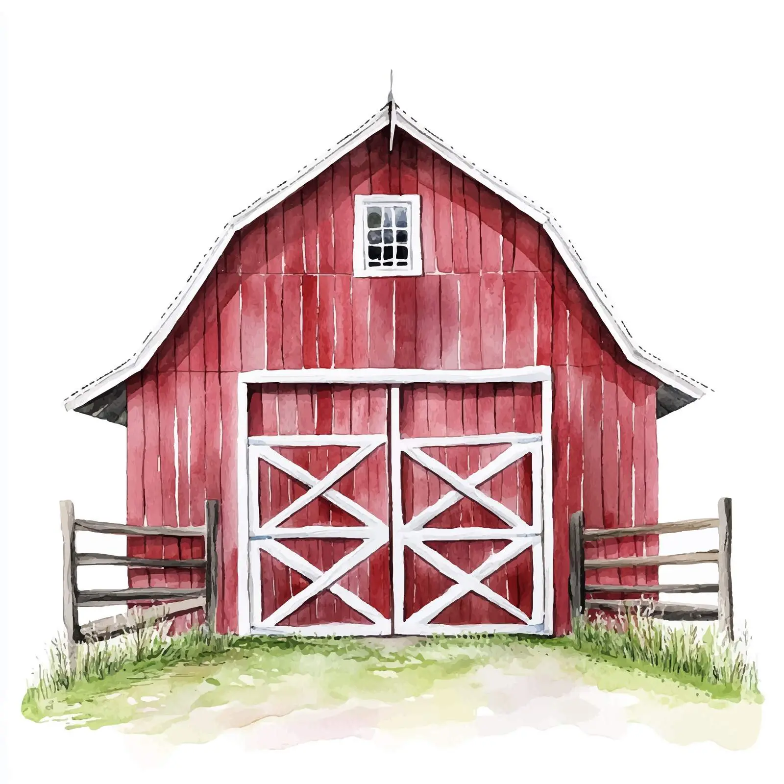Watercolor Clipart of Red Barn and Horse — free download from Dotvec