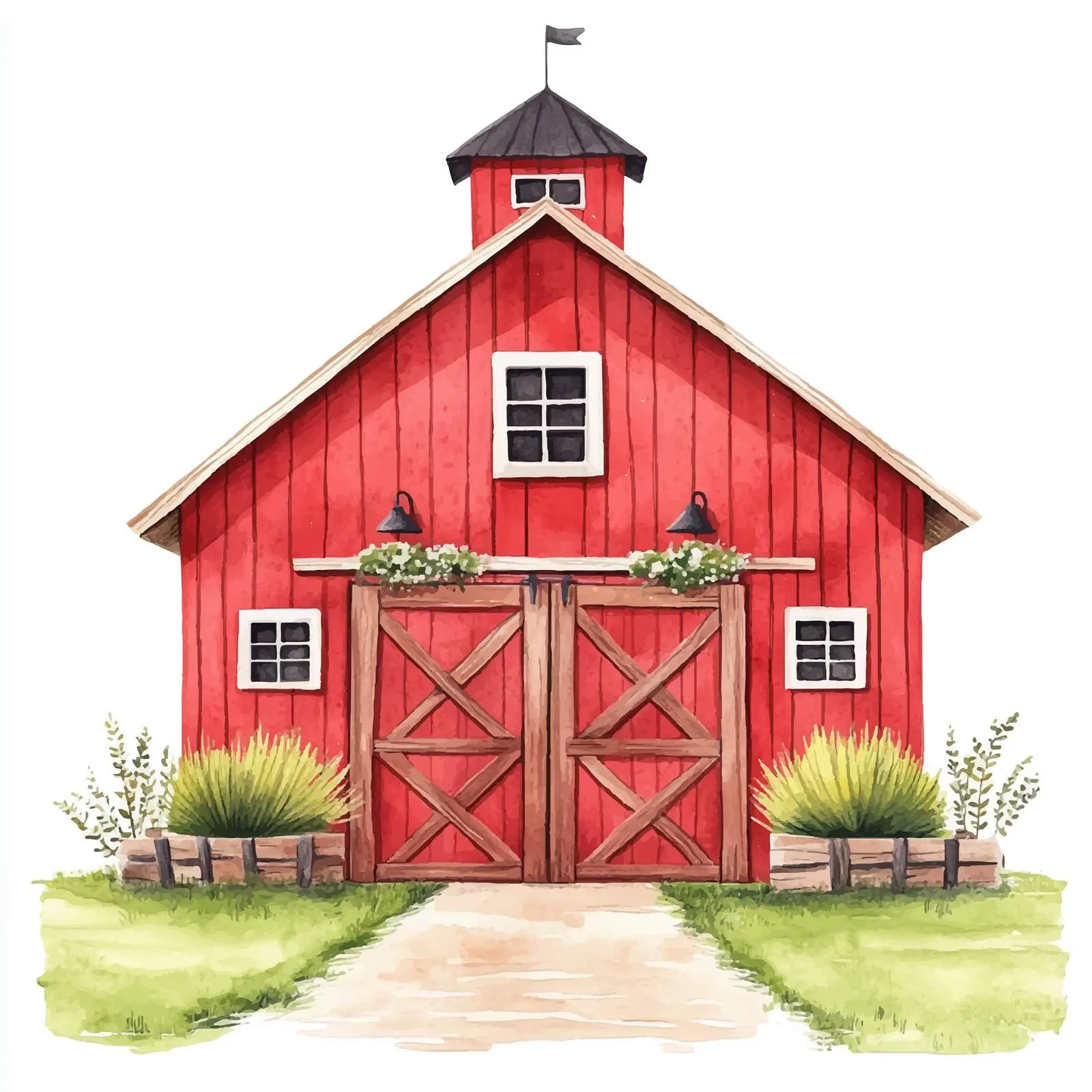 Red Barn Watercolor Clipart for Farm Design — free download from Dotvec