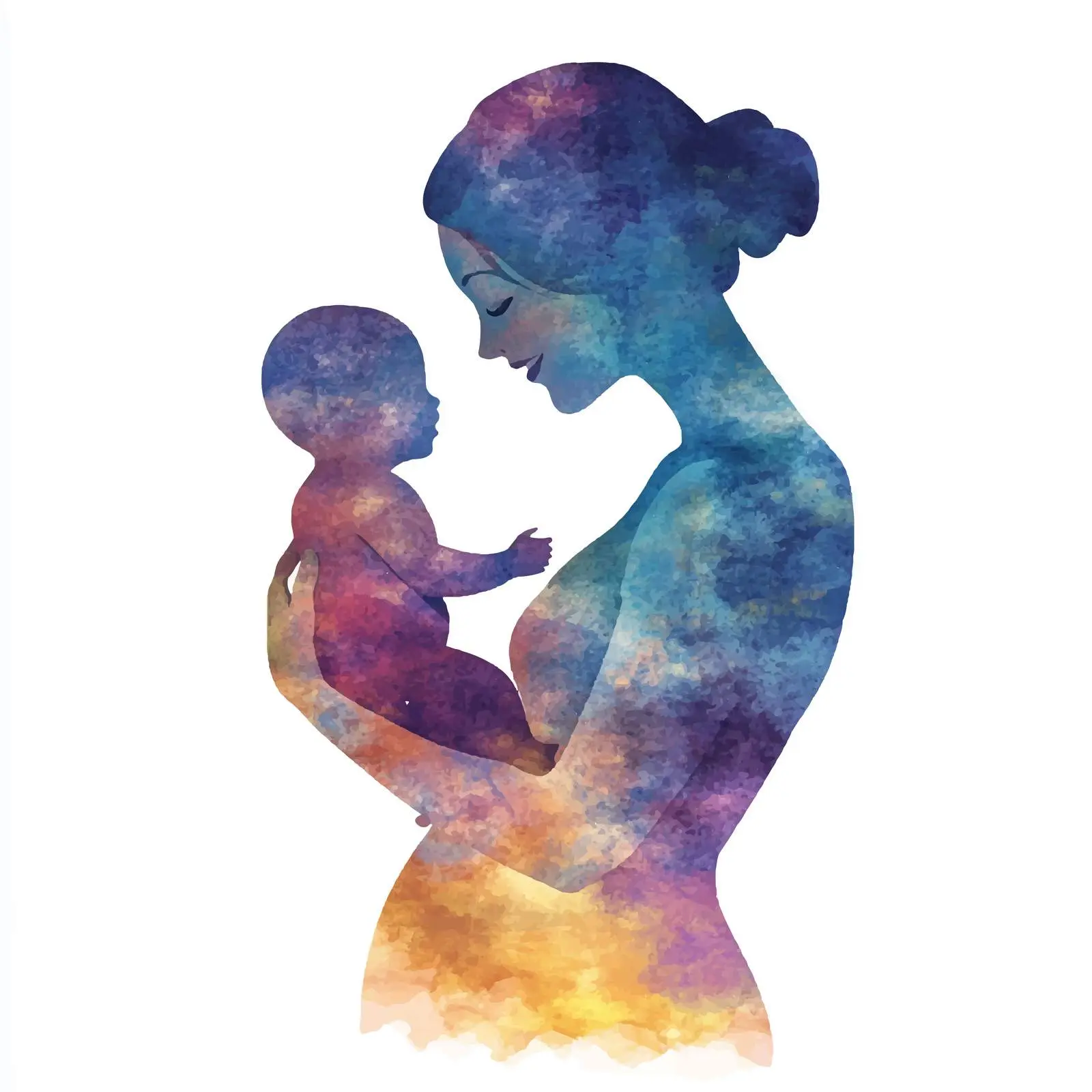 Beautiful Mother-Baby Silhouette in Watercolor — free download from Dotvec