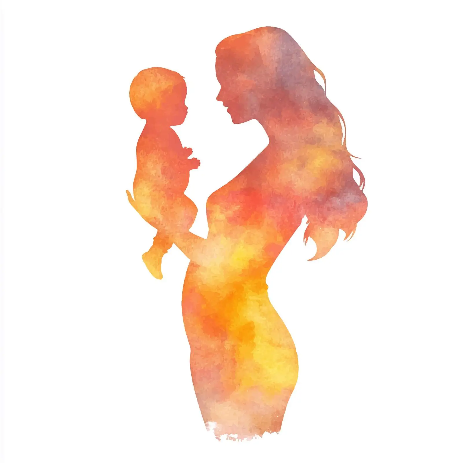 Watercolor Silhouette of Mother Holding Baby — free download from Dotvec