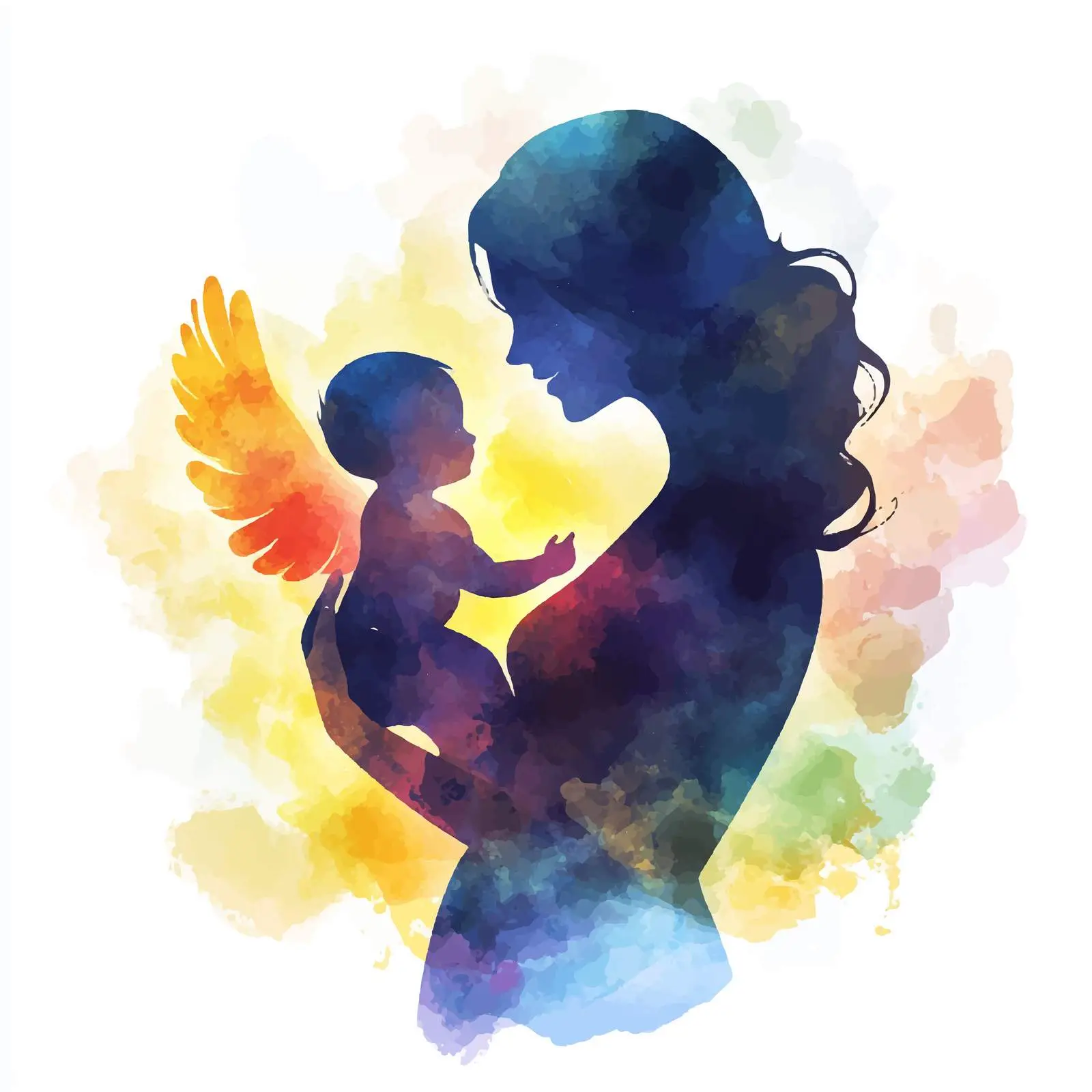 Watercolor Silhouette of Mother and Baby — free download from Dotvec