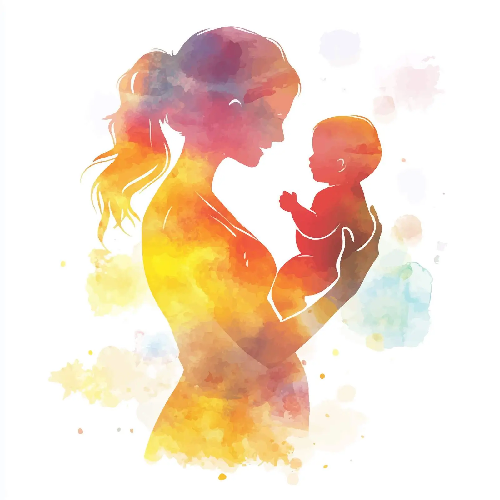 Watercolor Silhouette of Mother and Baby — free download from Dotvec