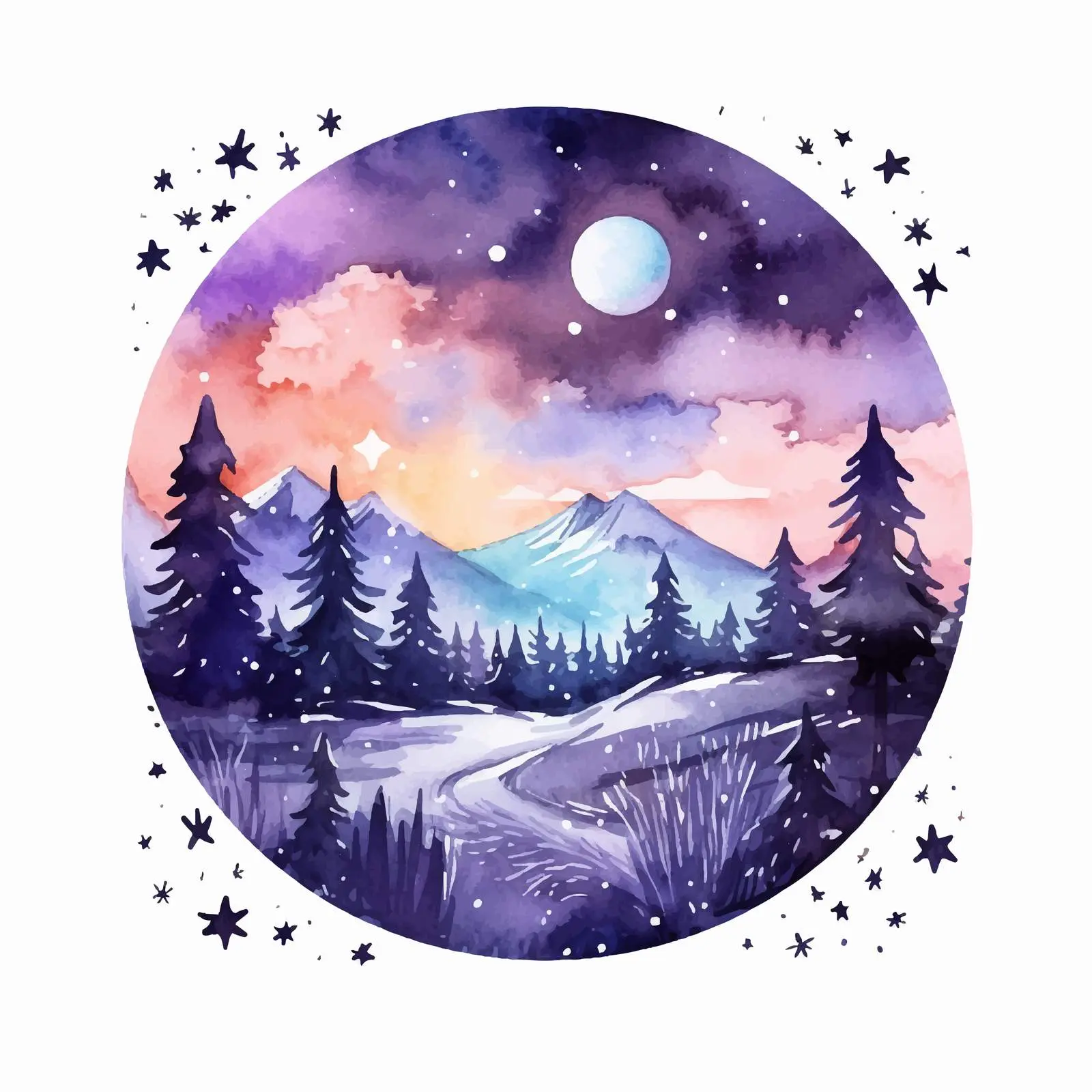 Starry Sky Watercolor Landscape Sale Artwork – free friday image from Dotvec
