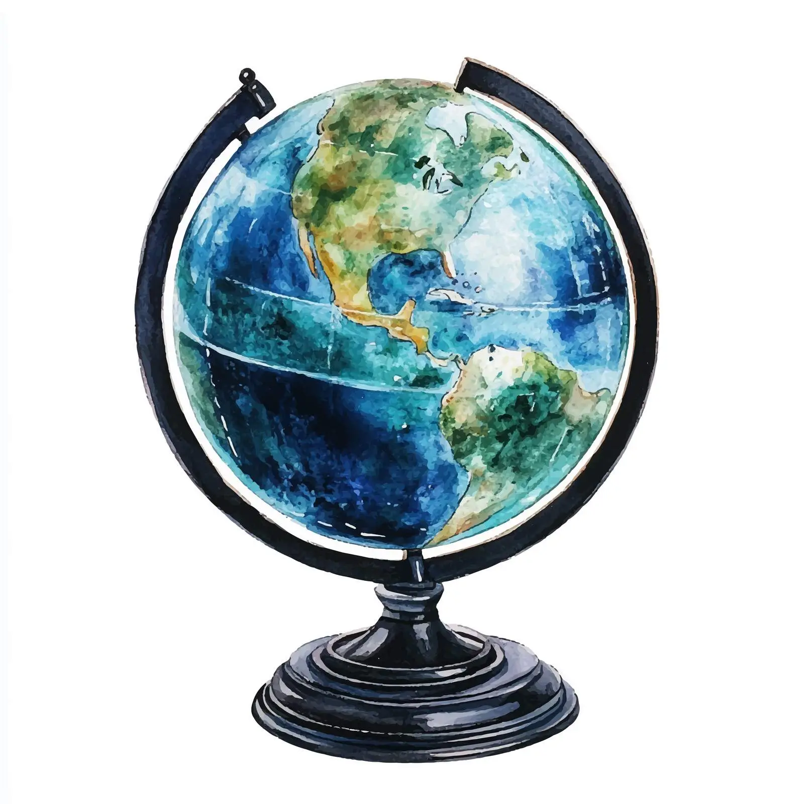 Watercolor Blue and Green Globe on Black Base — free download from Dotvec