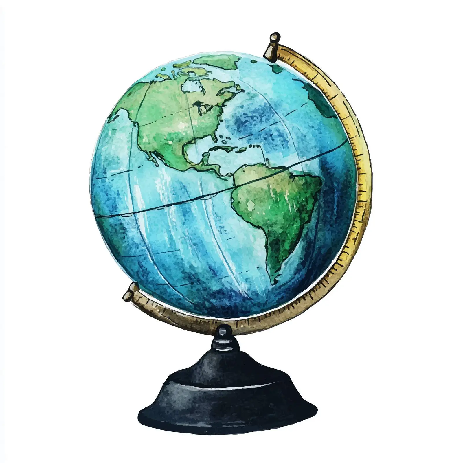 Watercolor Blue and Green Globe on Black Base — free download from Dotvec