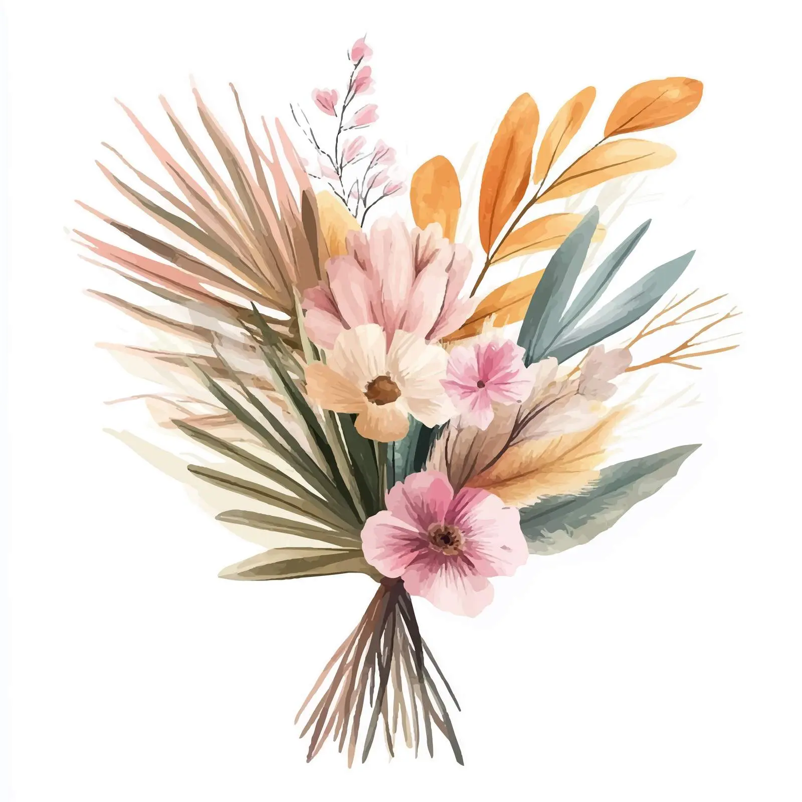 Watercolor Bouquet with Dried Flowers and Pampas Grass — free download from Dotvec