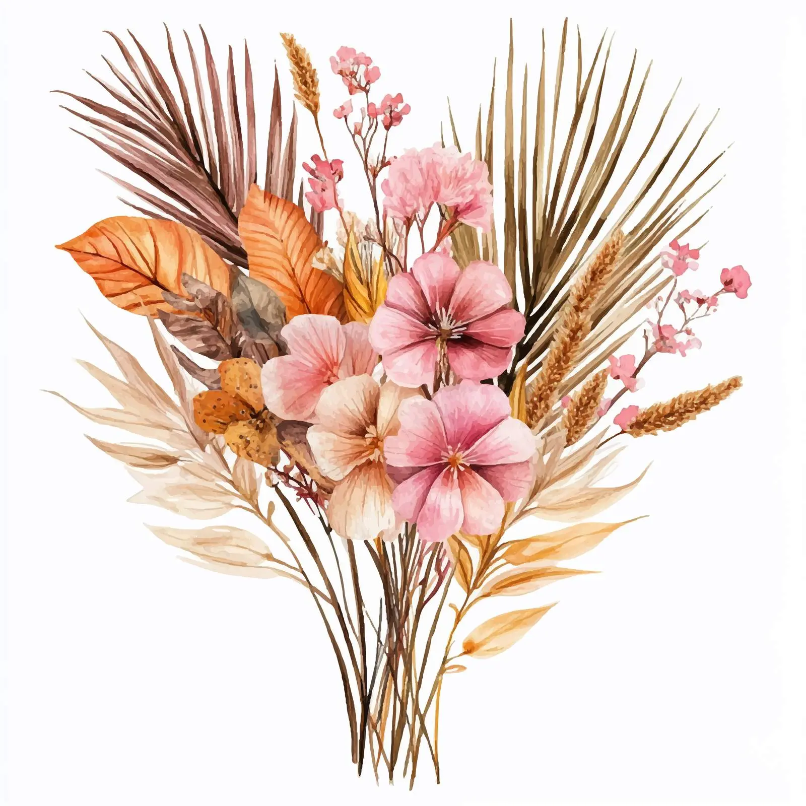 Watercolor Bouquet with Dried Flowers and Leaves — free download from Dotvec