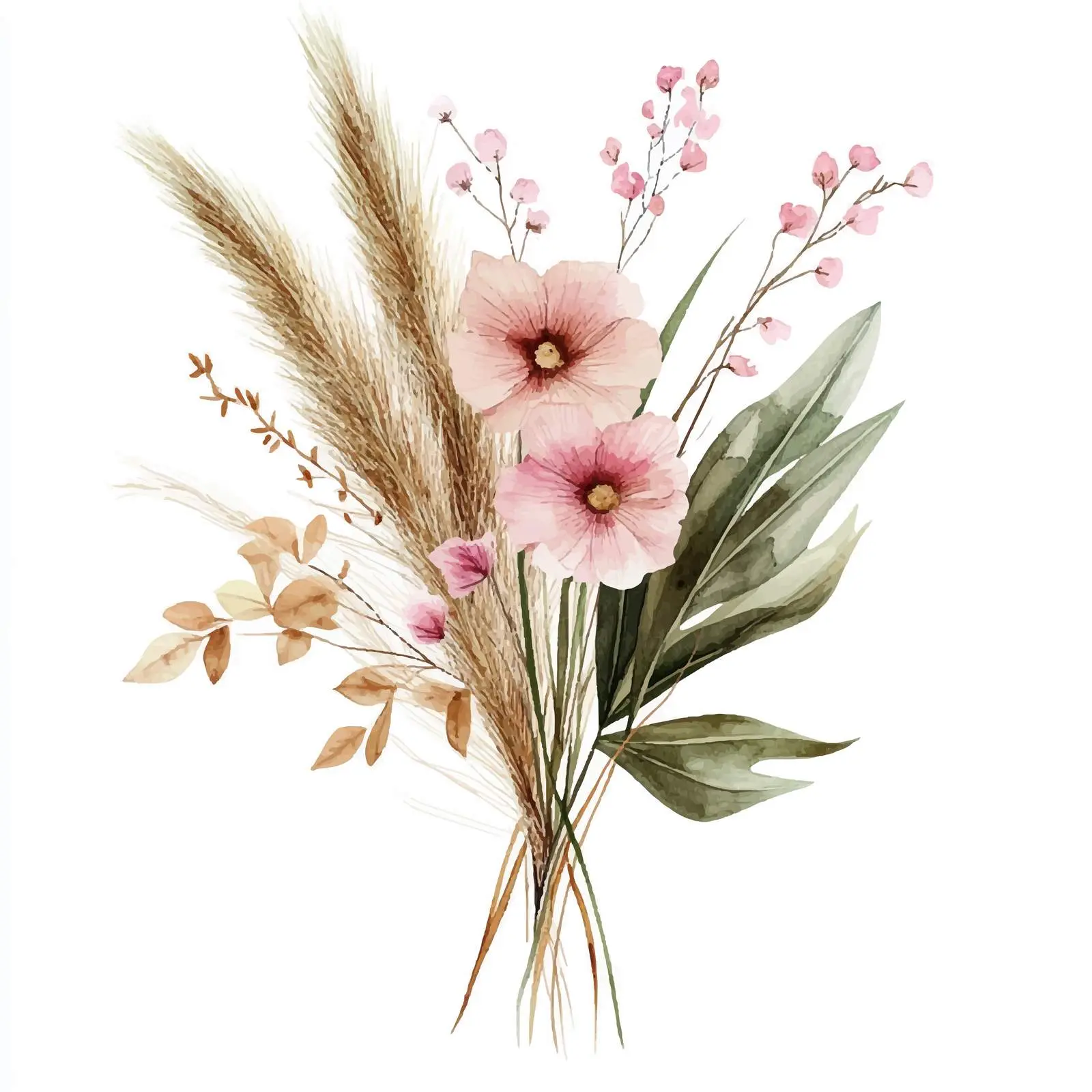 Watercolor Bouquet with Dried Flowers and Leaves — free download from Dotvec