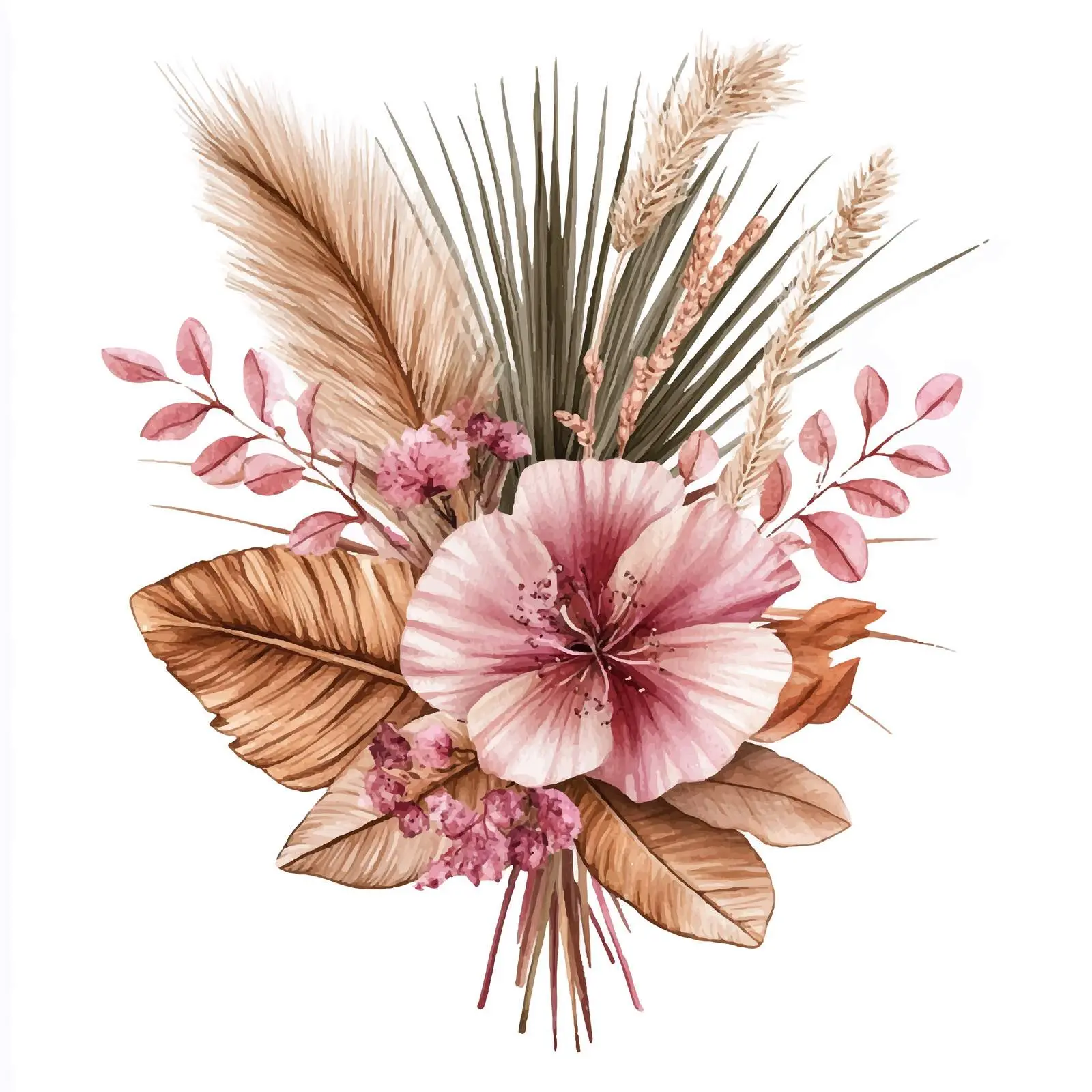Watercolor Bouquet with Dried Flowers and Leaves — free download from Dotvec