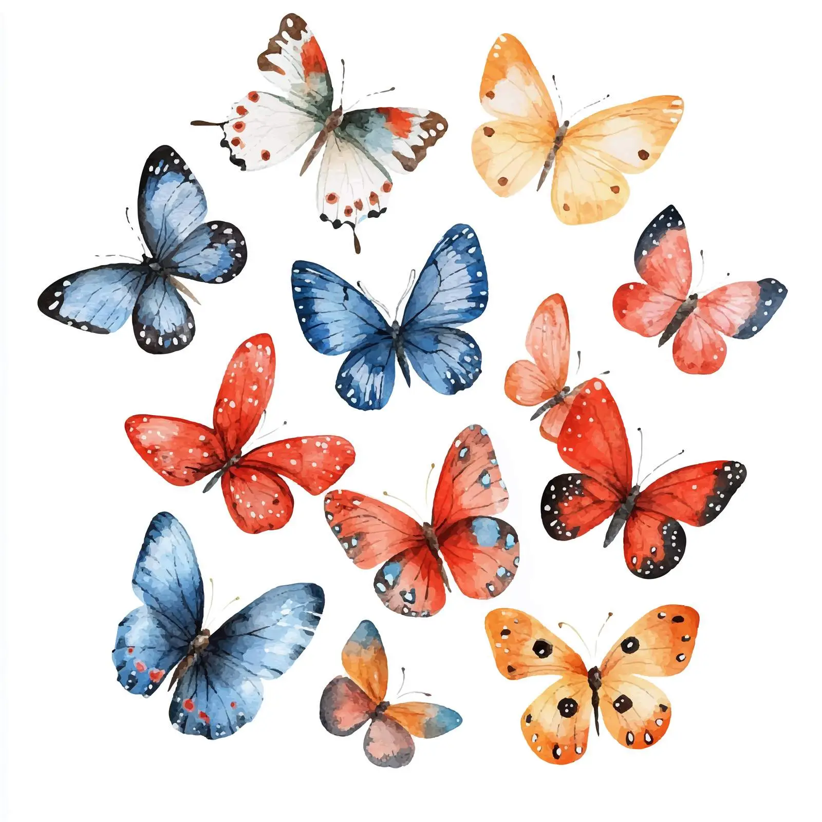 Colorful Watercolor Butterflies on White Background — free download from Dotvec