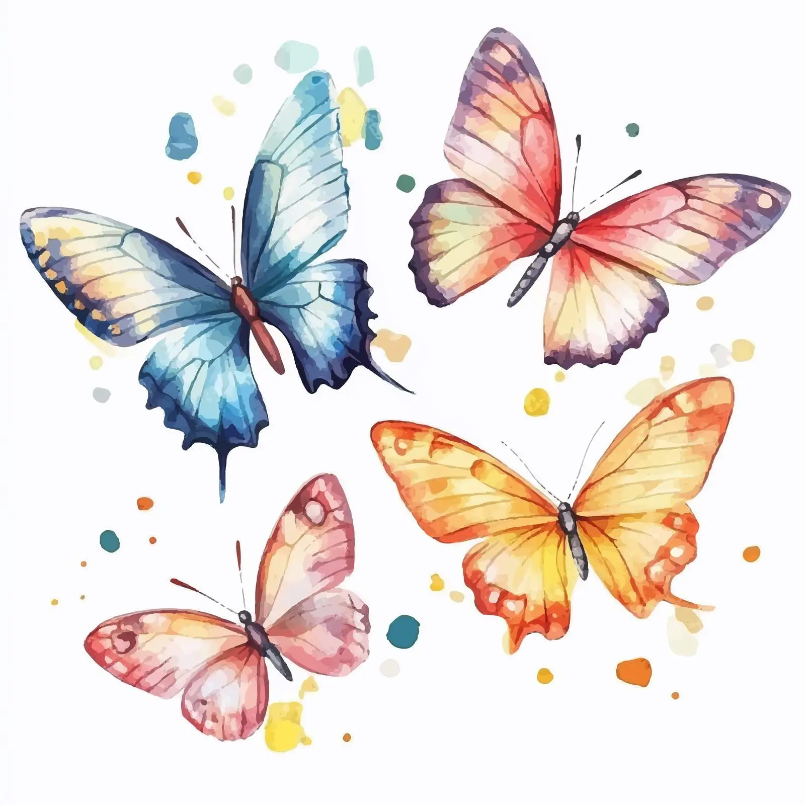 Colorful Watercolor Butterflies on White Background — free download from Dotvec