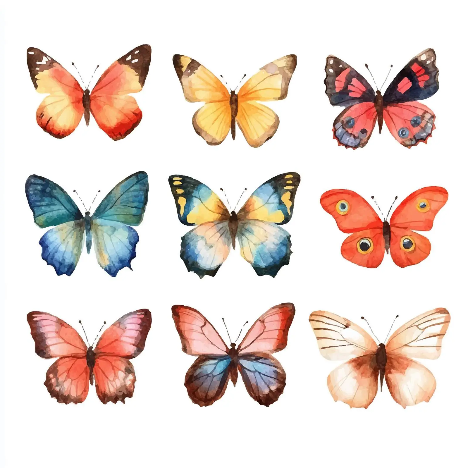 Colorful Watercolor Butterflies on White Background — free download from Dotvec