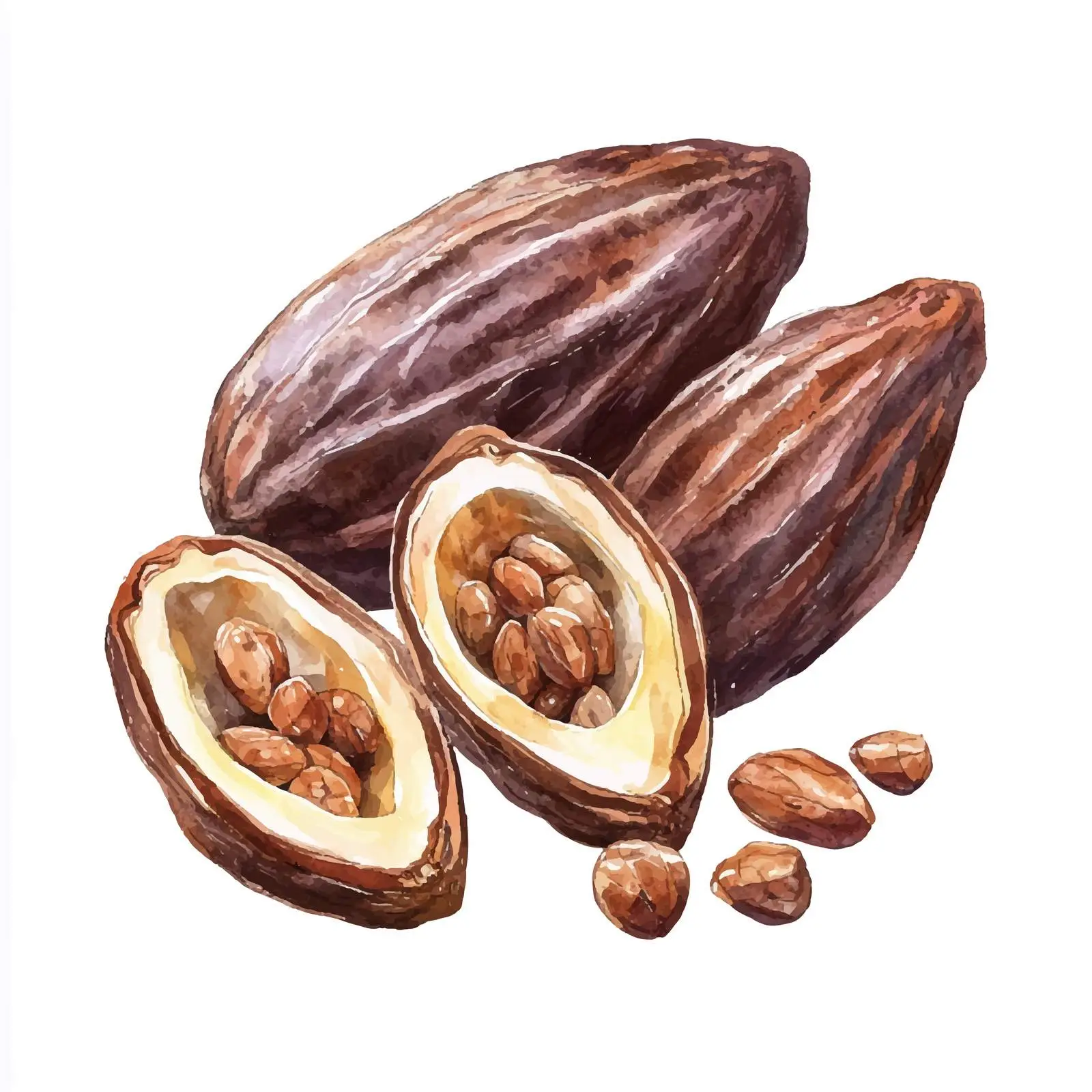 Cacao Beans Watercolor Illustration on White Background — free download from Dotvec