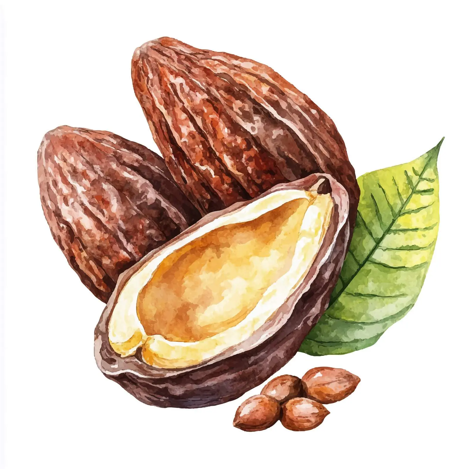 Watercolor Cocoa Beans Illustration on White Background — free download from Dotvec