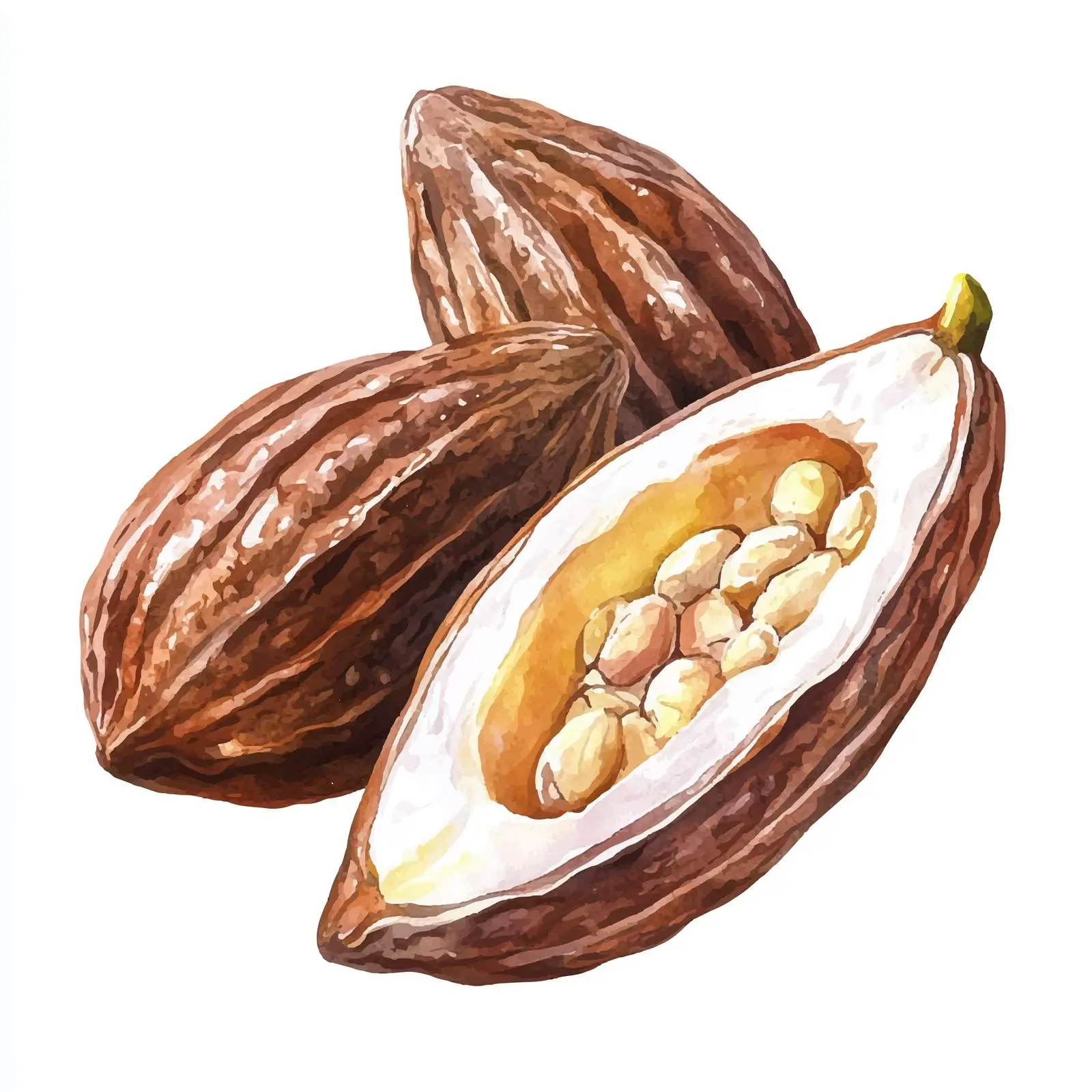Cocoa Pods Watercolor Illustration on White Background — free download from Dotvec
