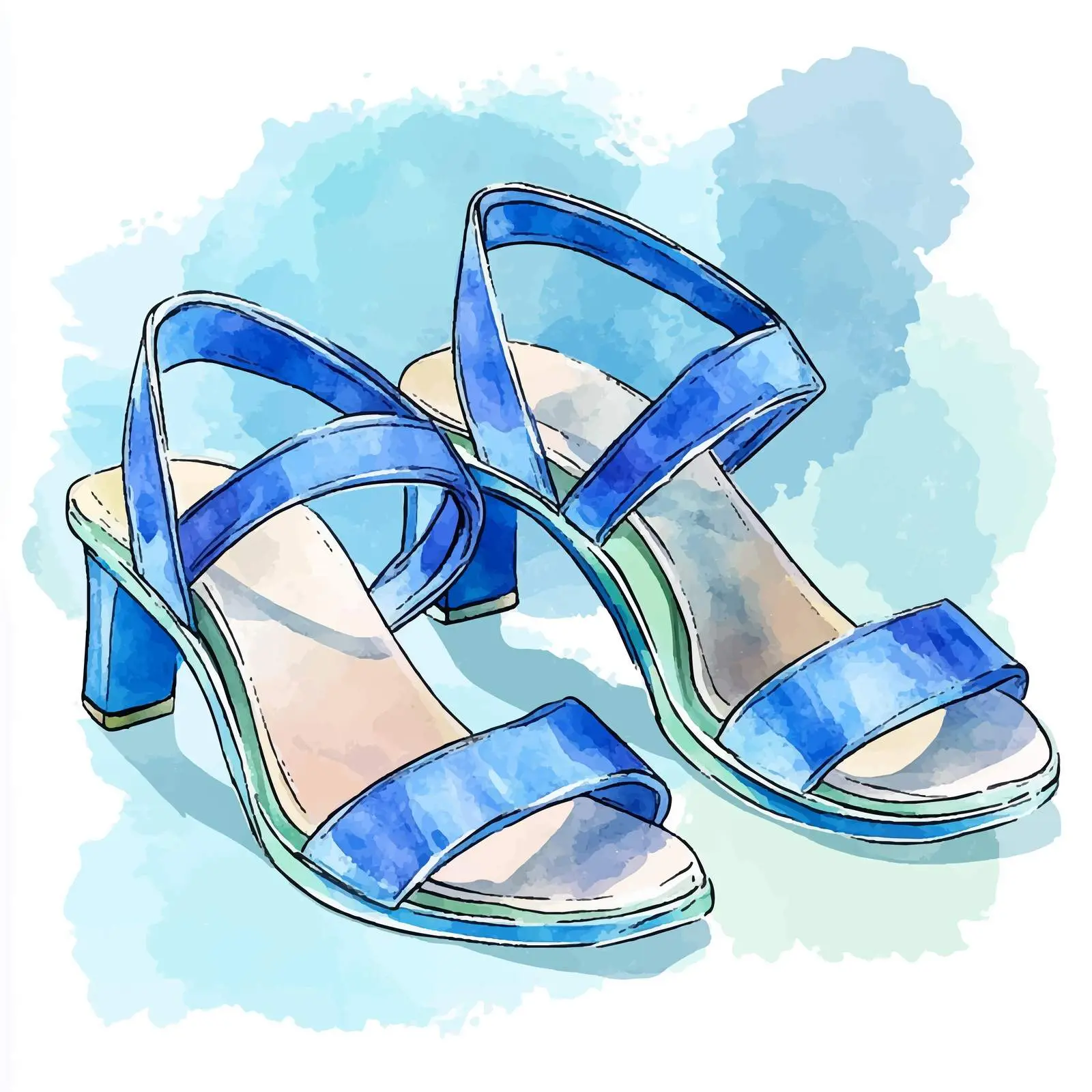 Hand-Drawn Watercolor Wedge Women Shoes Sketch — free download from Dotvec