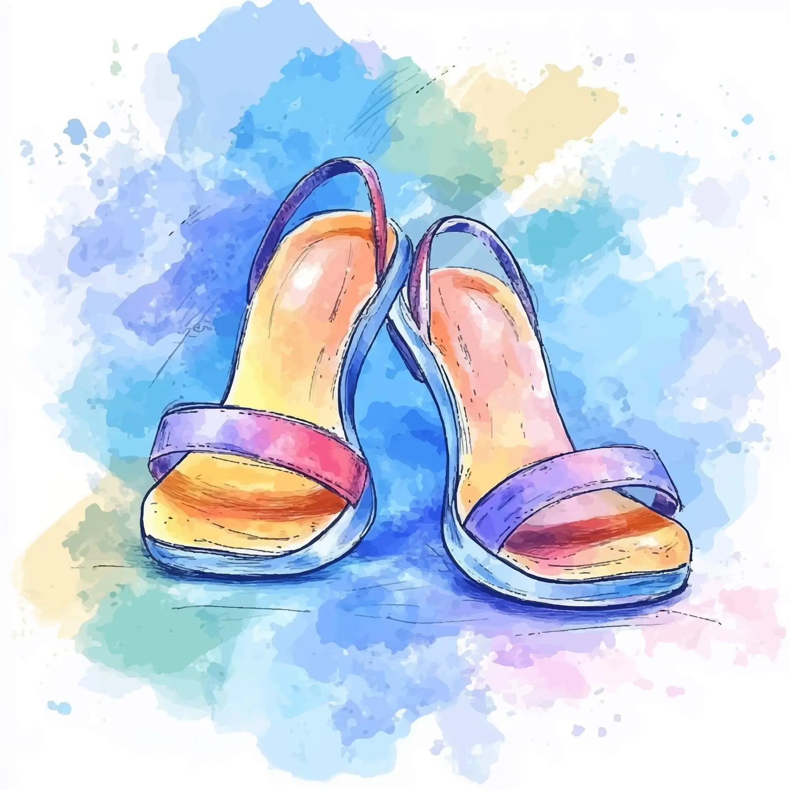 Colorful Watercolor Wedge Women Shoes Sketch — free download from Dotvec
