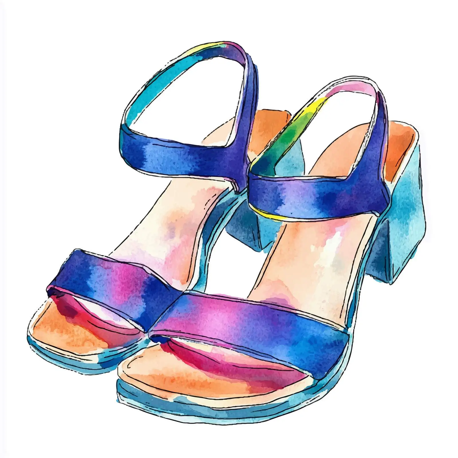 Colorful Hand-Drawn Wedge Women Shoes Sketch — free download from Dotvec