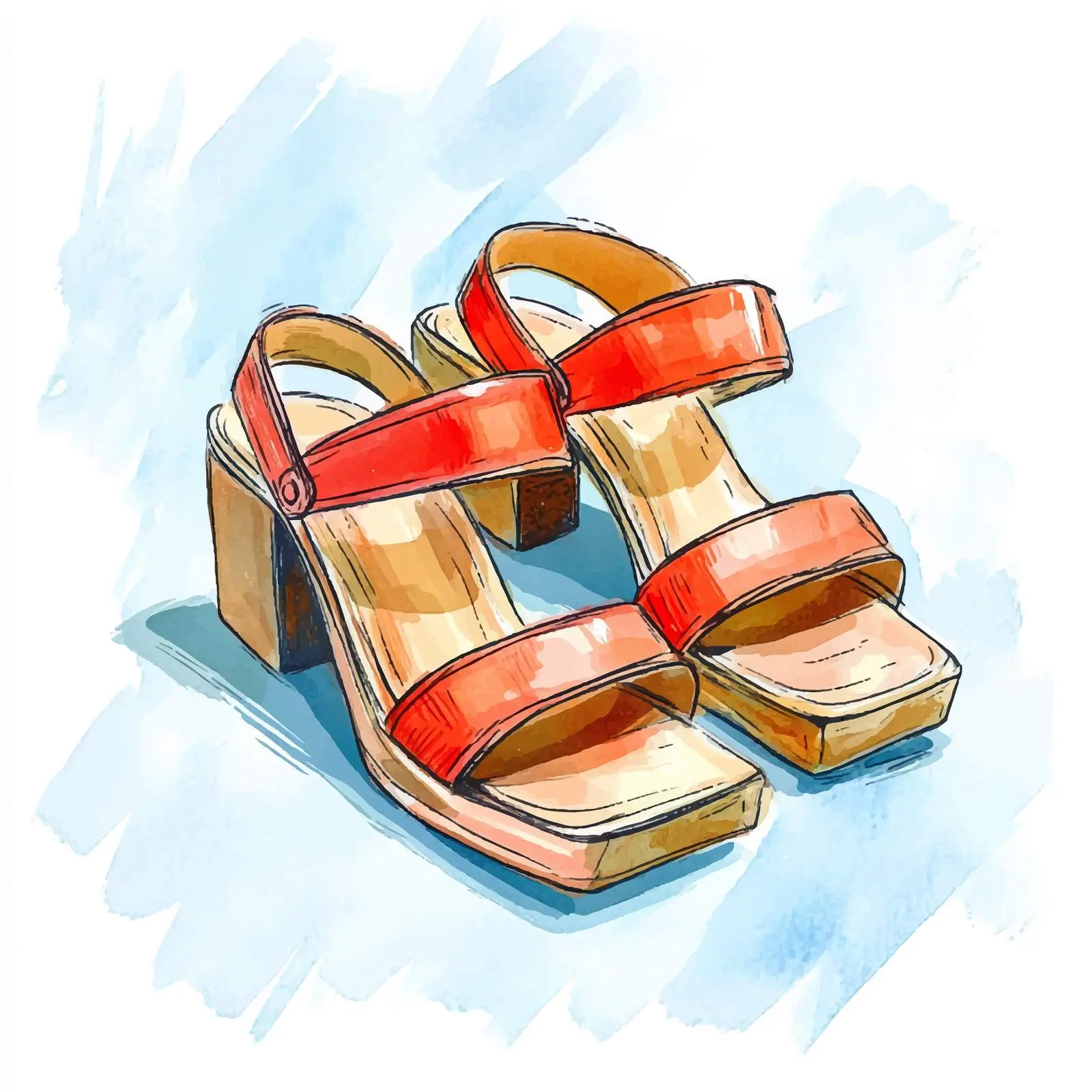 Hand-Drawn Watercolor Wedge Women Shoes Sketch — free download from Dotvec