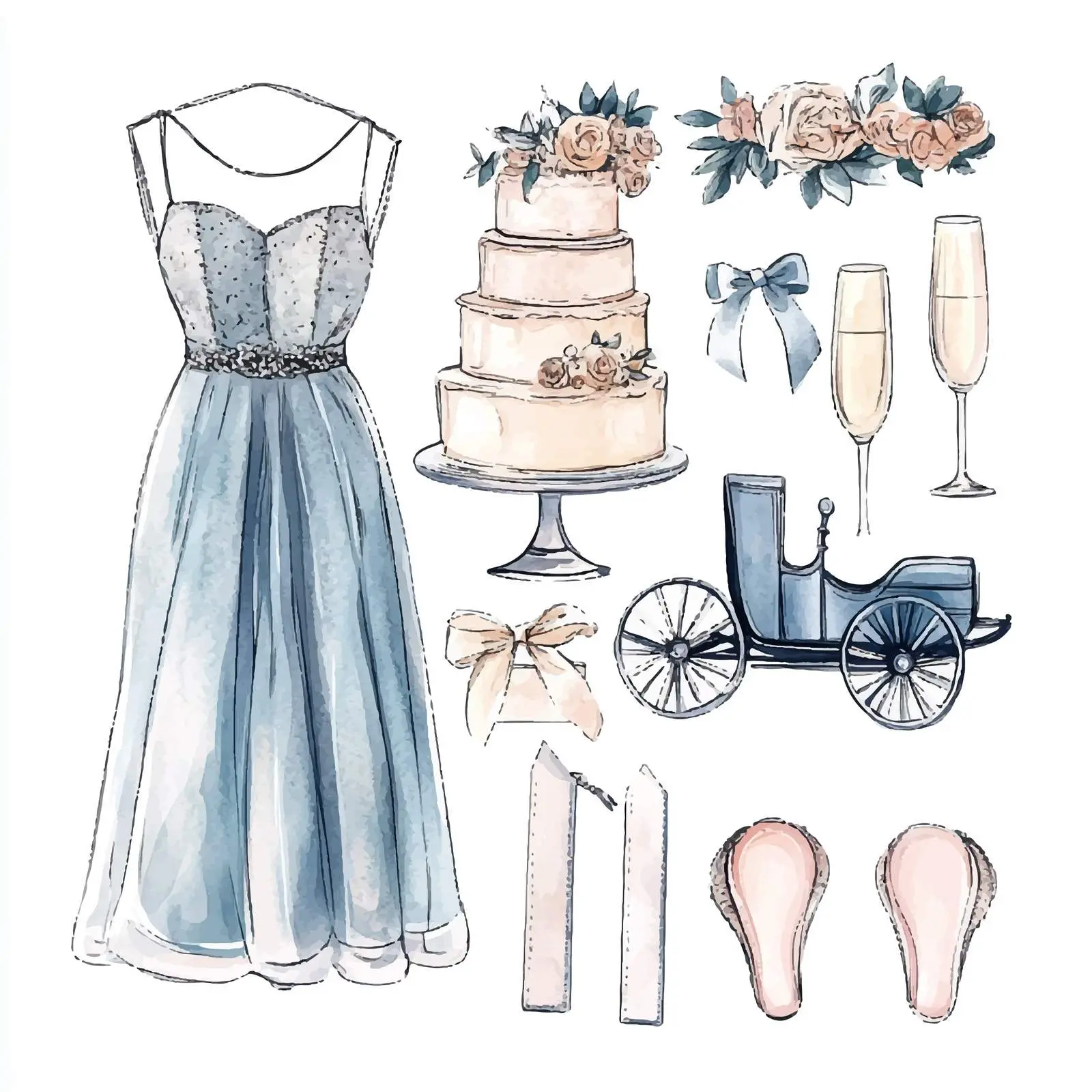 Colorful Watercolor Wedding Set Vectors — free download from Dotvec