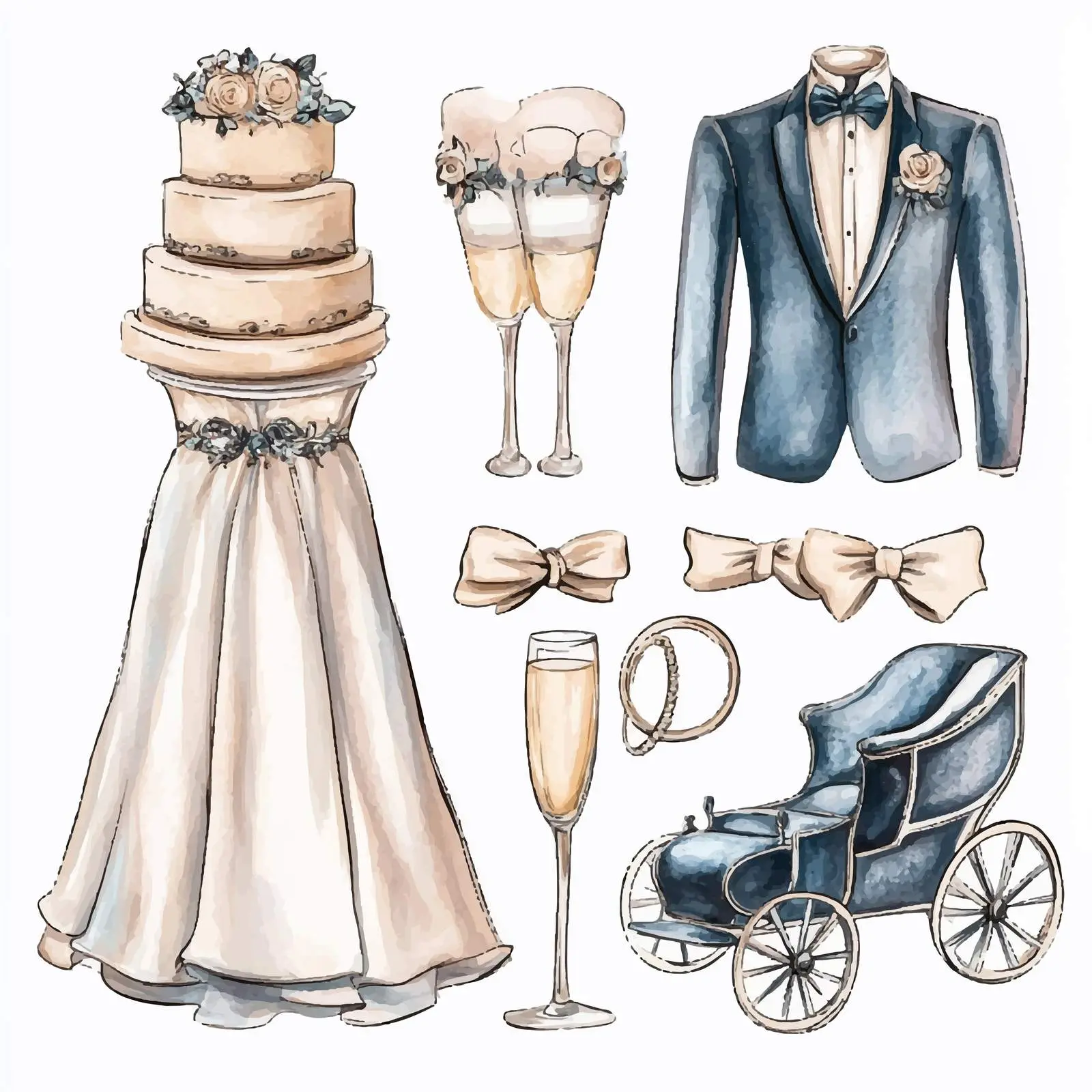 Colorful Watercolor Wedding Set Sketch — free download from Dotvec