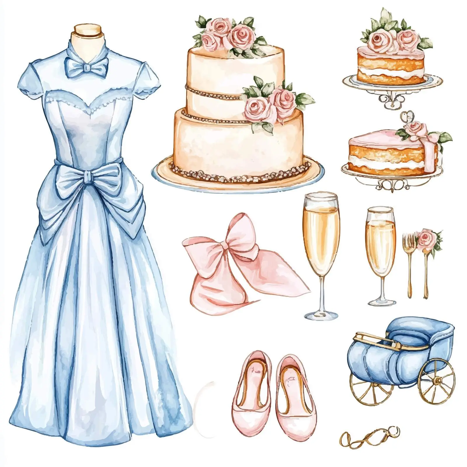 Colorful Watercolor Wedding Set Sketch — free download from Dotvec