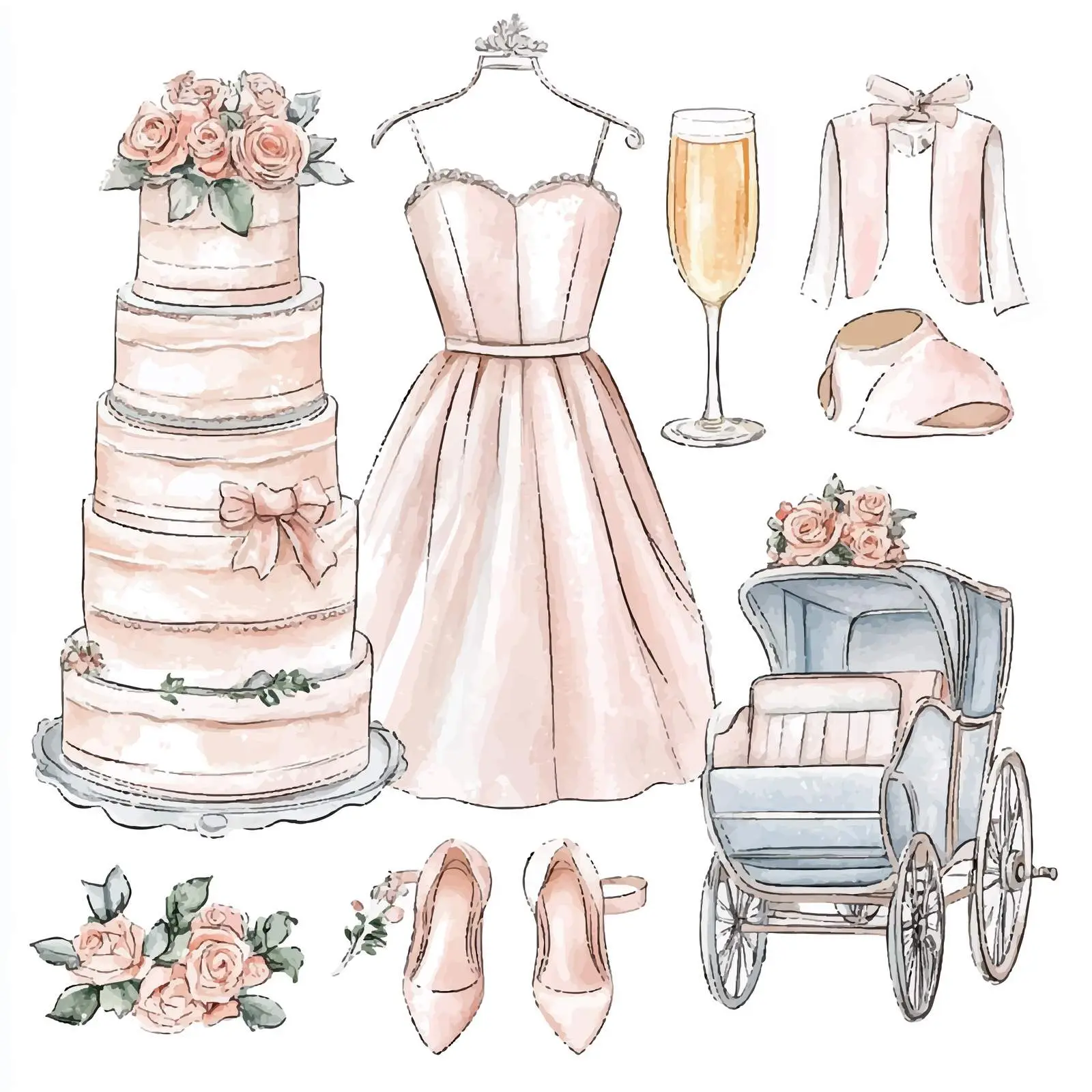 Colorful Watercolor Wedding Set Illustration — free download from Dotvec