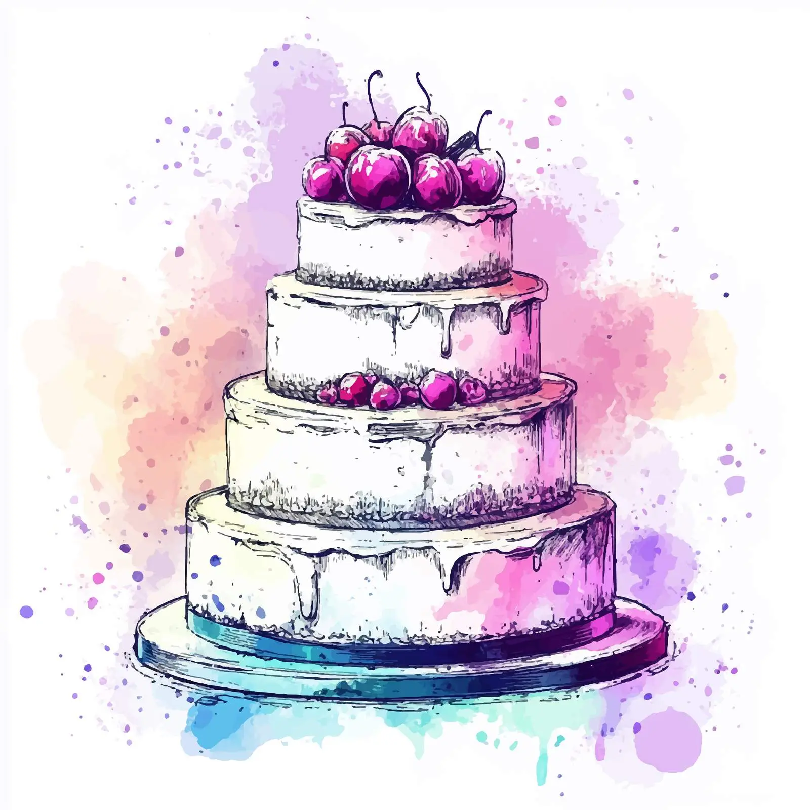Colorful Hand-Drawn 3-Tier Wedding Cake Sketch – free wedding cake image from Dotvec