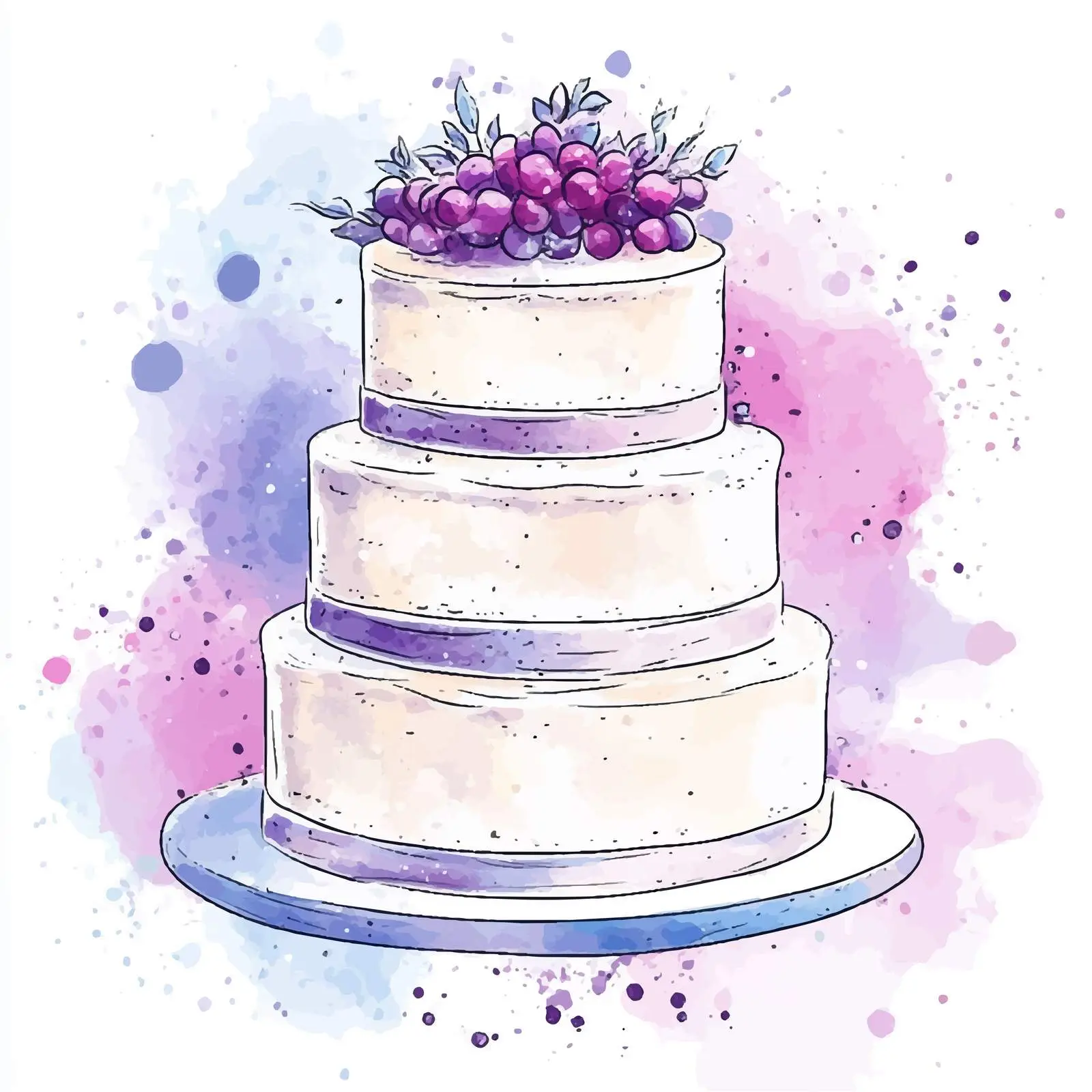 Colorful Hand-Drawn Watercolor Wedding Cake Sketch — free download from Dotvec