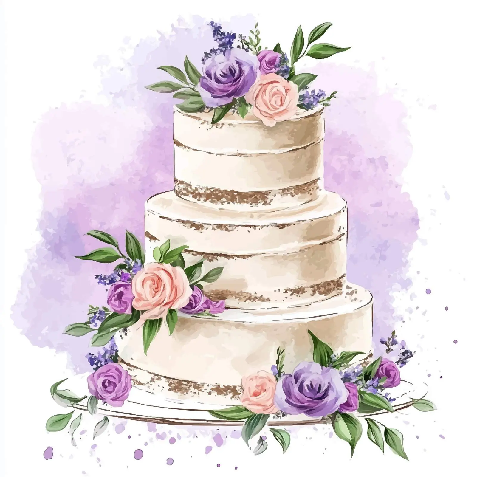 Colorful Hand-Drawn Watercolor Wedding Cake Sketch — free download from Dotvec