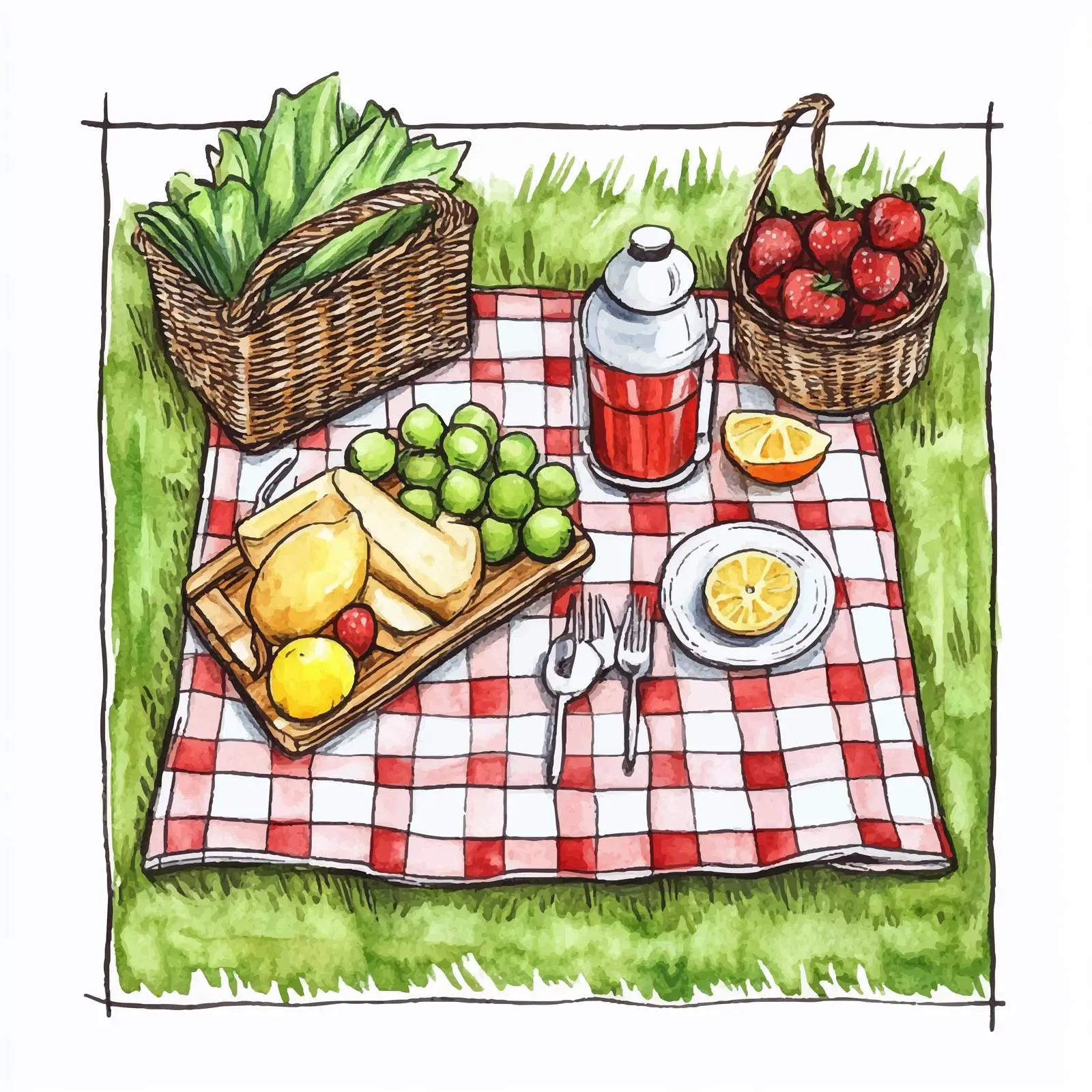 Colorful Hand-Drawn Checkered Picnic Design — free download from Dotvec