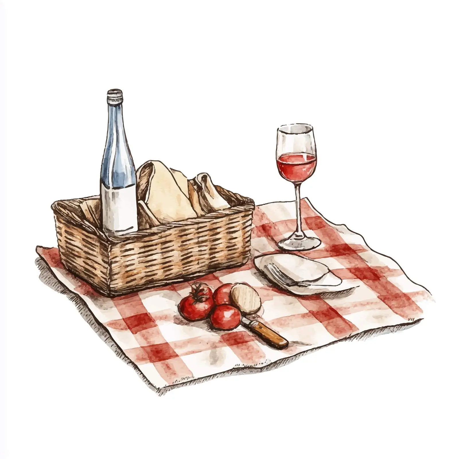 Colorful Hand-Drawn Checkered Picnic in Watercolor — free download from Dotvec