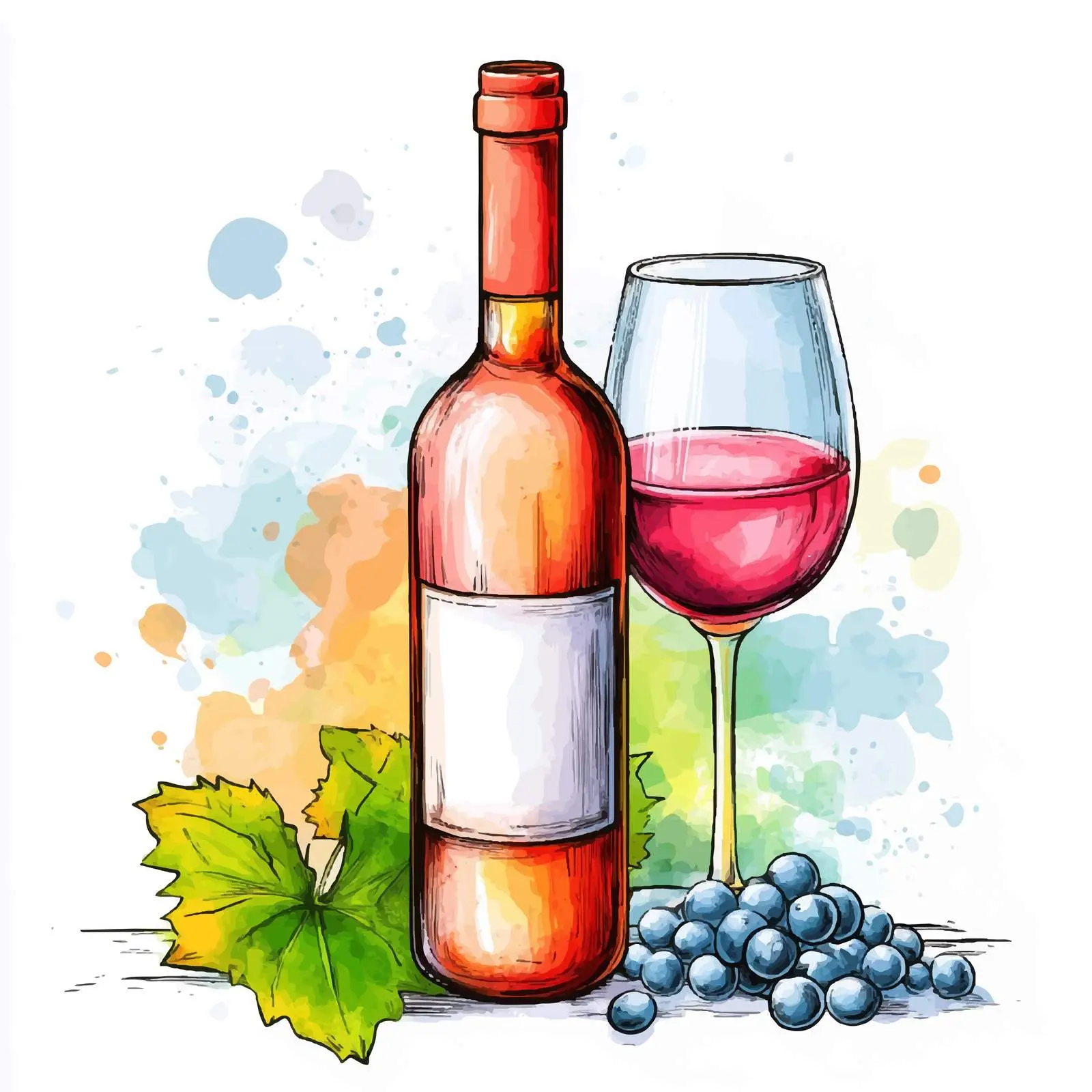 Hand-Drawn Red Wine Bottle Watercolor Illustration — free download from Dotvec