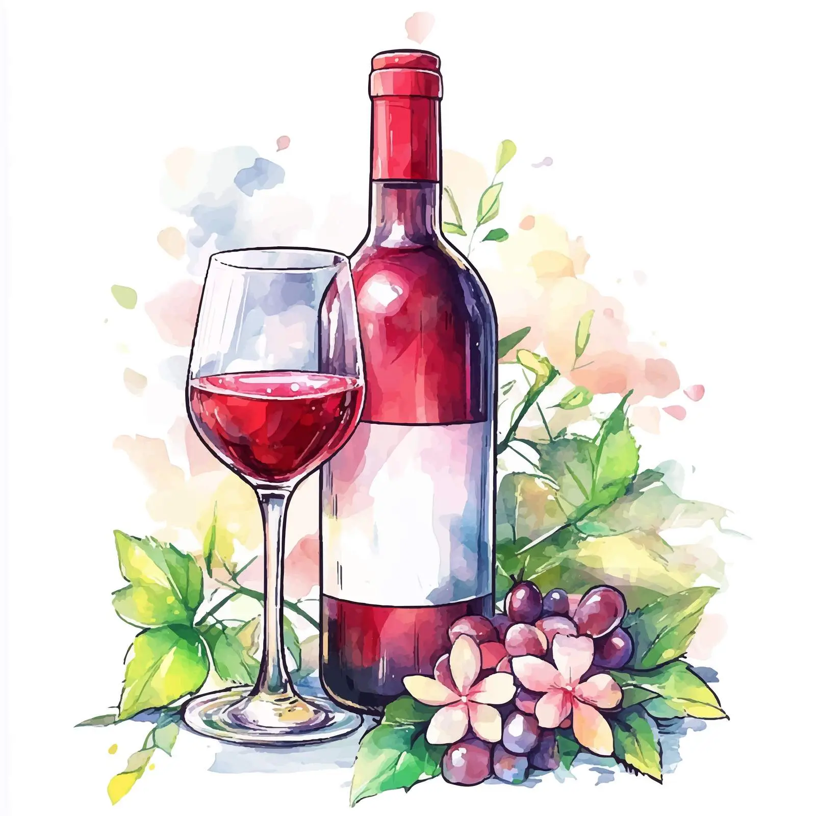 Colorful Hand-Drawn Watercolor Red Wine Bottle — free download from Dotvec