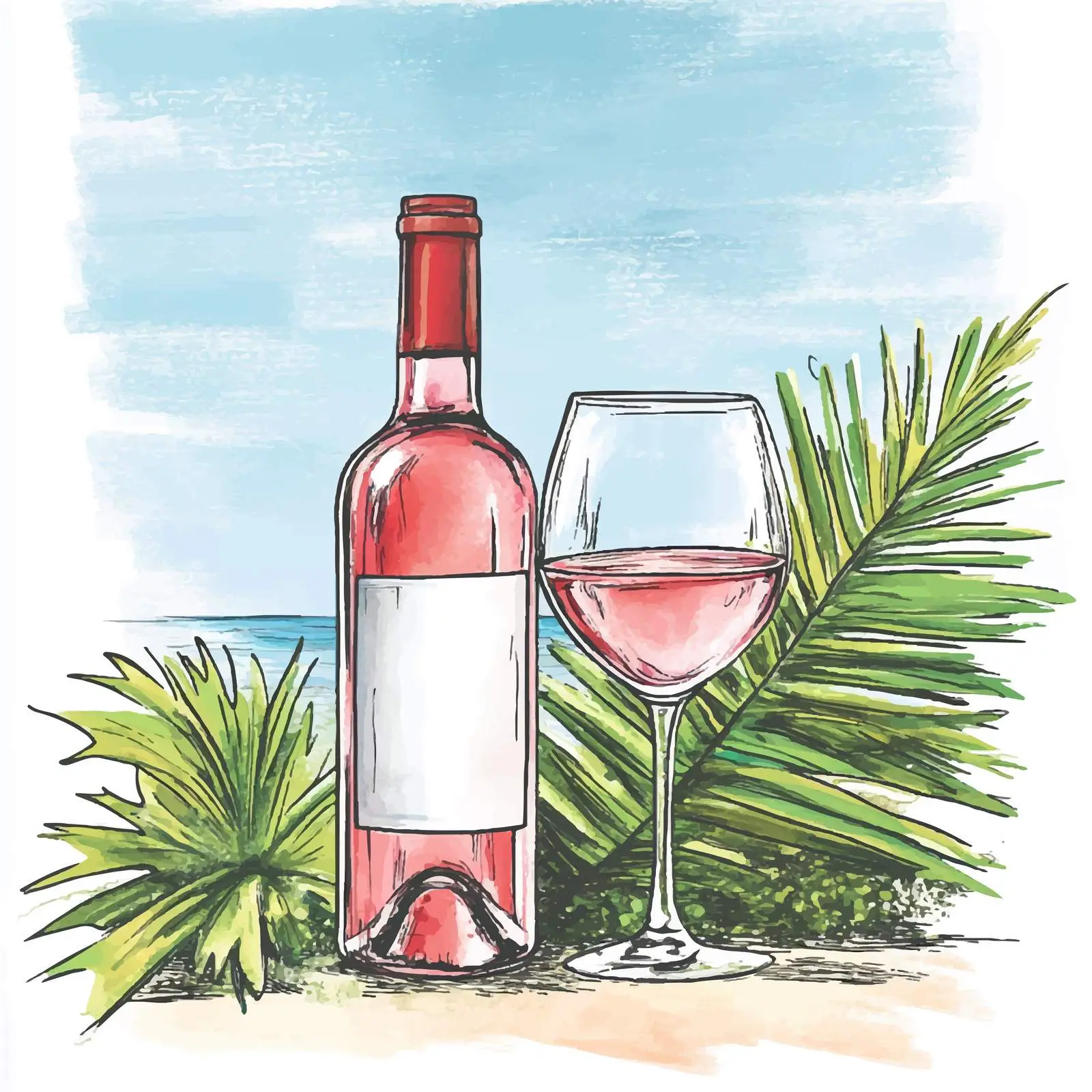 Hand-Drawn Watercolor Red Wine Bottle Illustration — free download from Dotvec