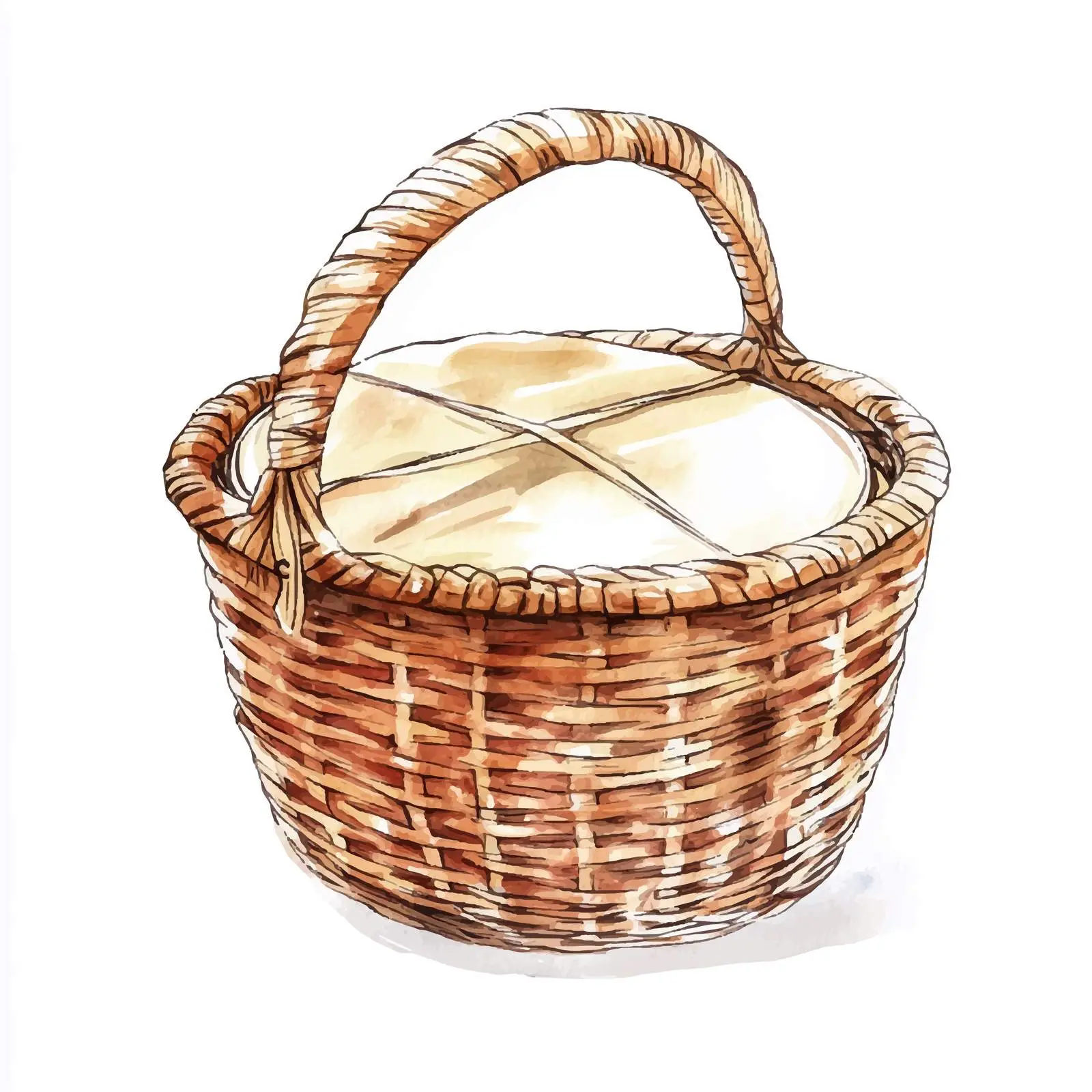 Colorful Hand-Drawn Watercolor Round Basket — free download from Dotvec