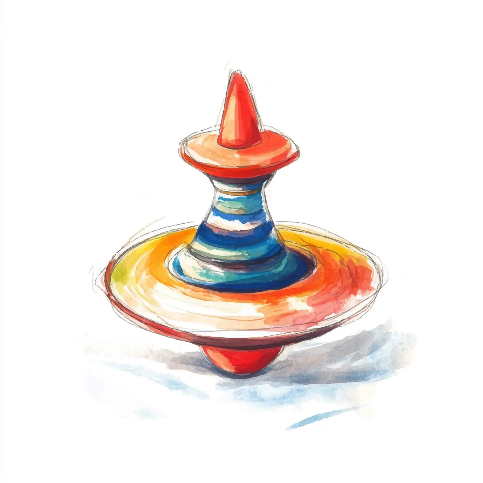 Colorful Hand-Drawn Watercolor Spinning Top Sketch — free download from Dotvec