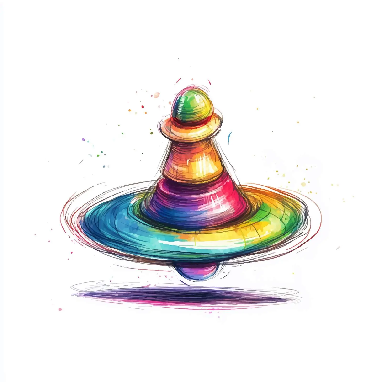 Colorful Watercolor Hand-Drawn Spinning Top Sketch — free download from Dotvec