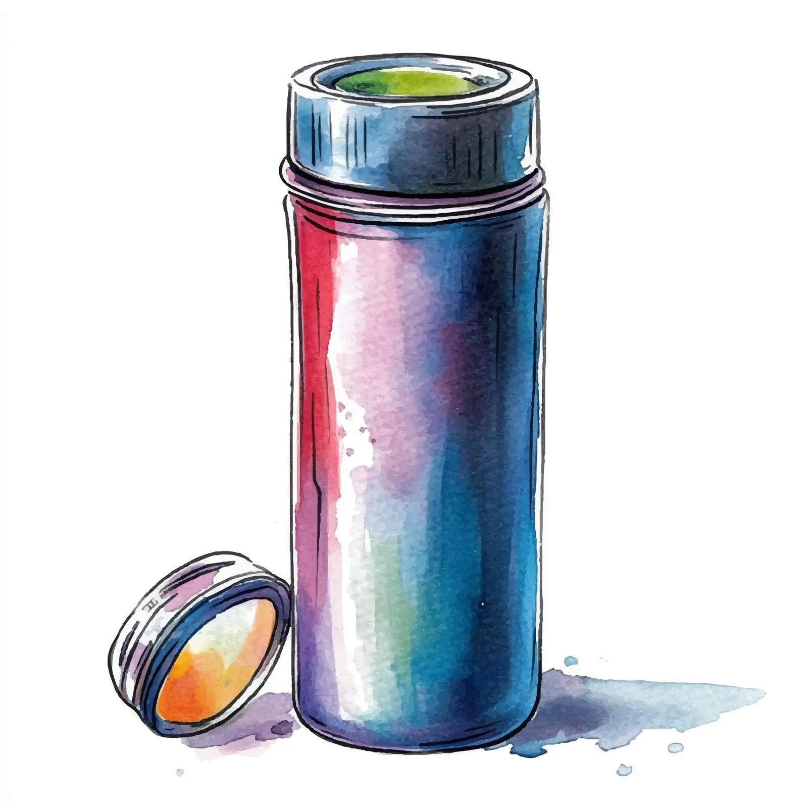 Vibrant Watercolor Thermos and Lid Sketch – free travel accessory image from Dotvec