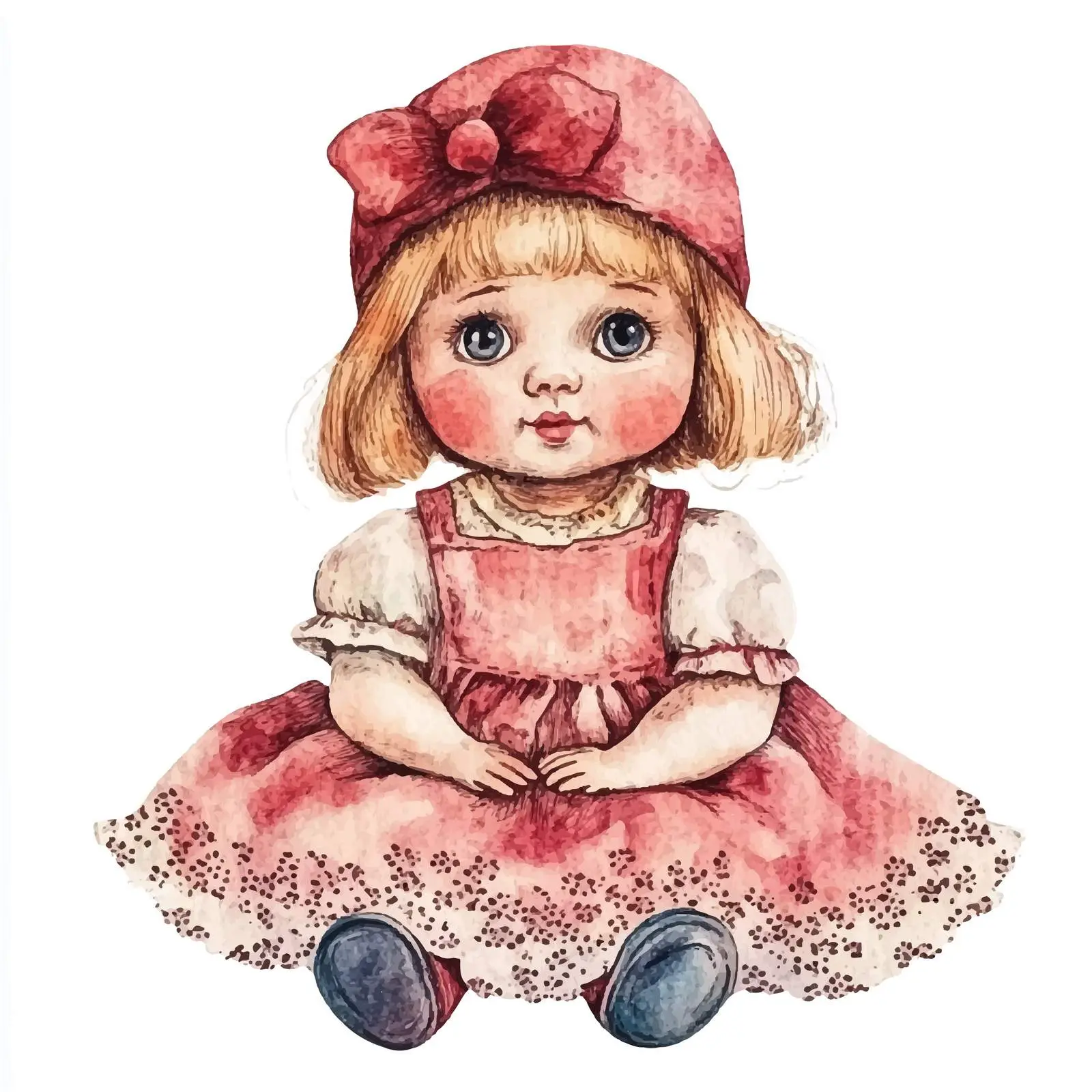 Vintage Doll Watercolor Hand-Drawn Sketch — free download from Dotvec