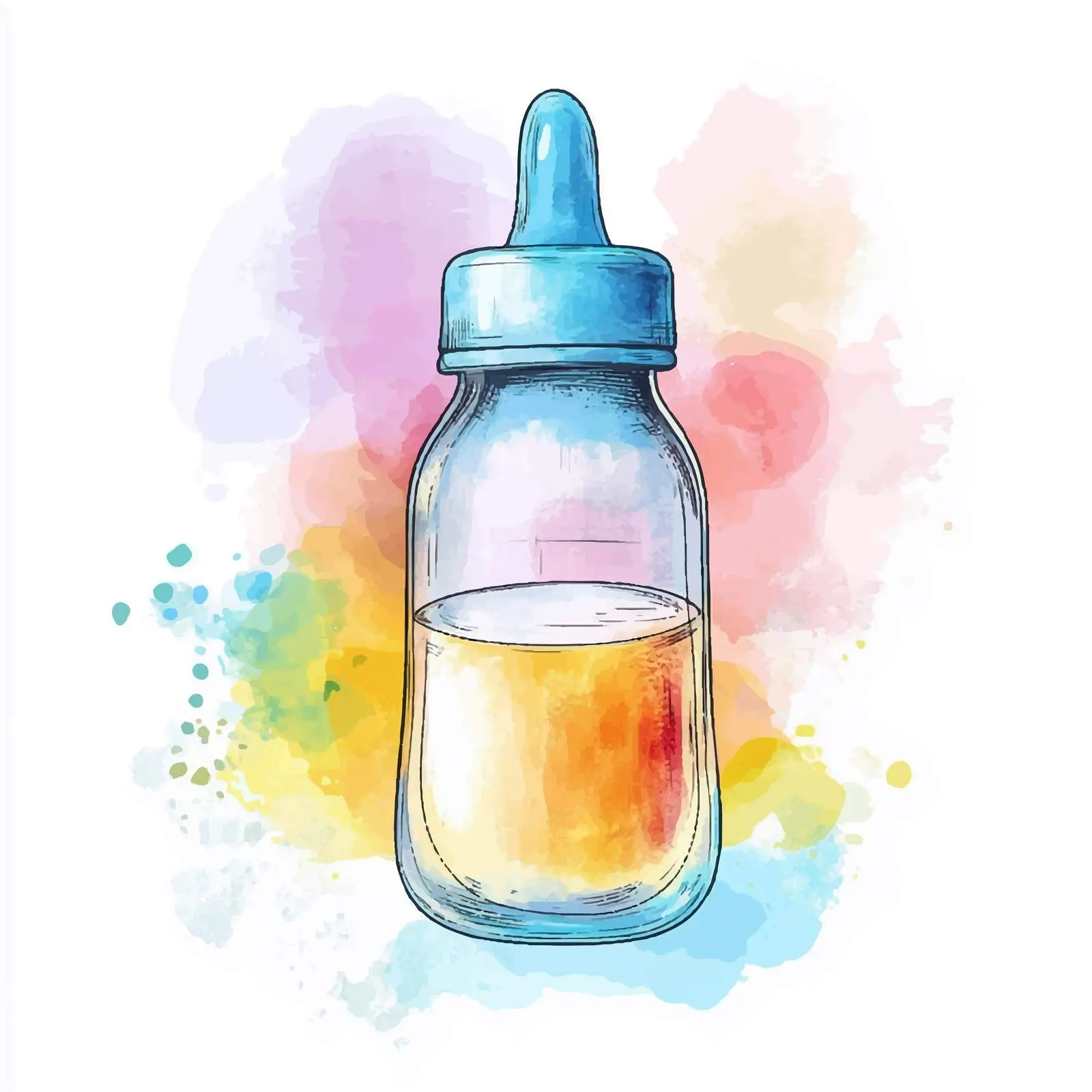 Hand-Drawn Watercolor Baby Milk Bottle Sketch — free download from Dotvec