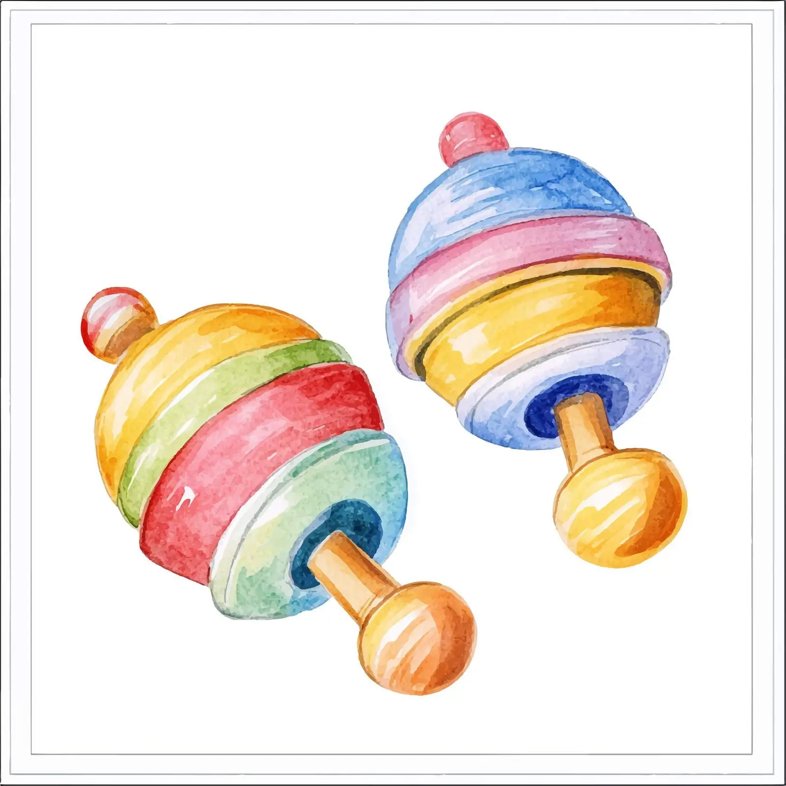 Colorful Hand-Drawn Baby Rattles Watercolor Art — free download from Dotvec