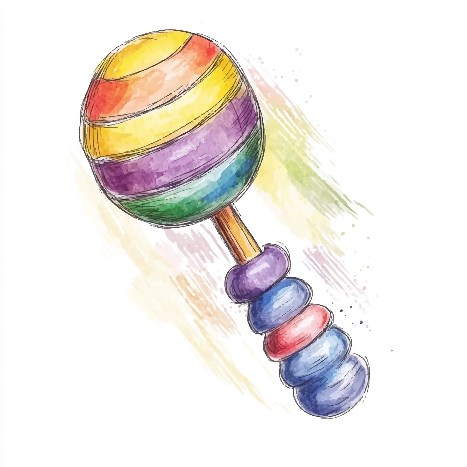 Colorful Hand-Drawn Baby Rattles Watercolor Art — free download from Dotvec