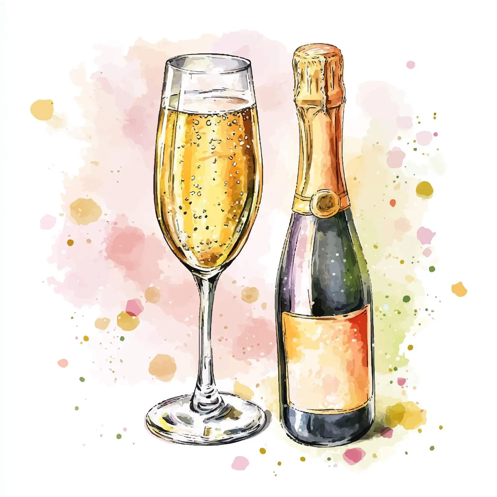 Colorful Hand-Drawn Watercolor Champagne Sketch — free download from Dotvec