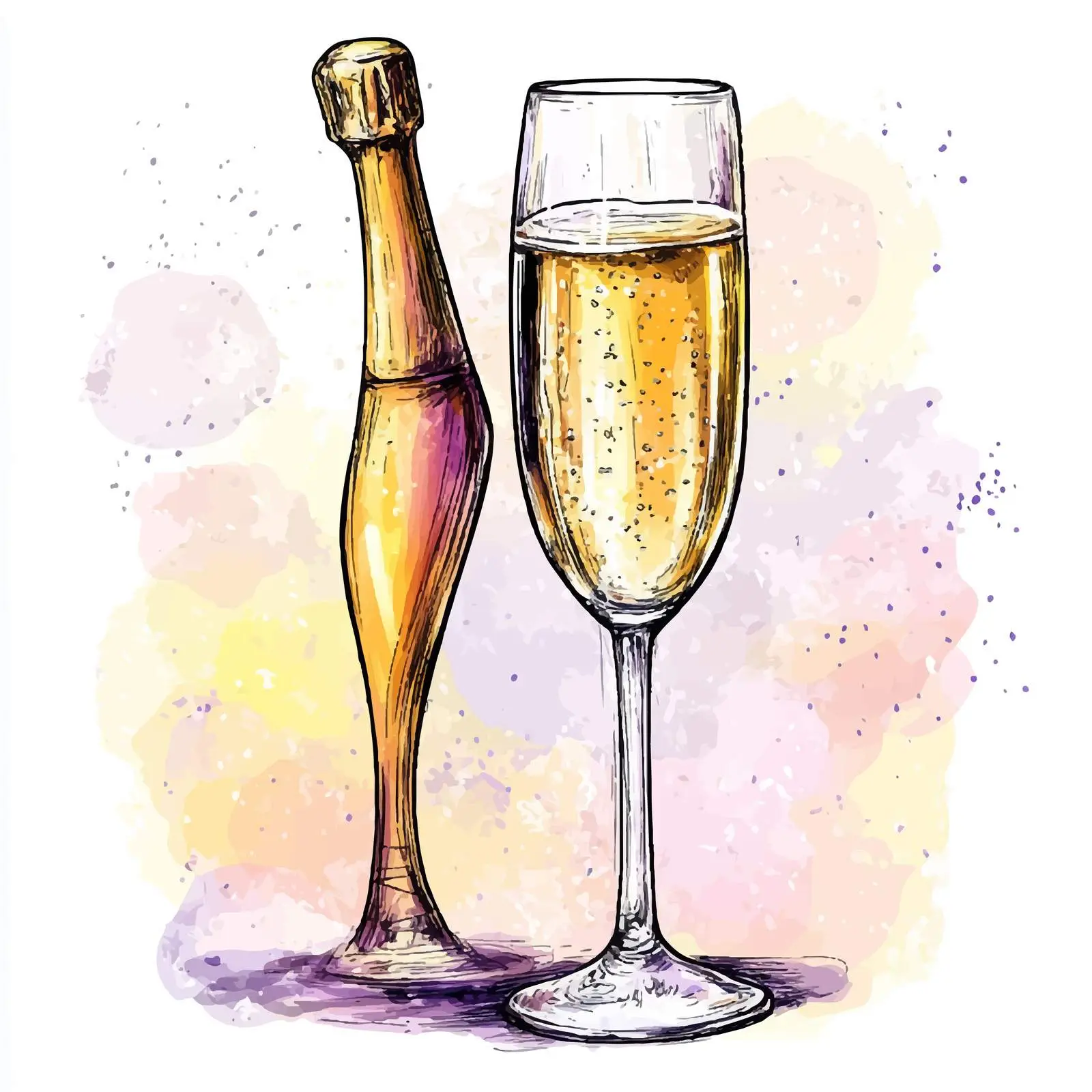 Colorful Hand-Drawn Watercolor Champagne Illustration — free download from Dotvec